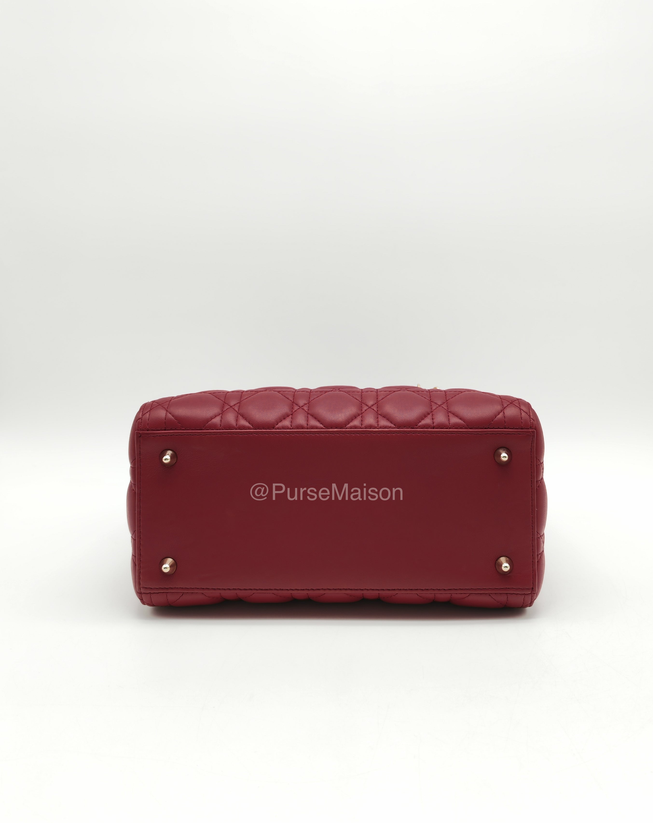 Christian Dior Lady Dior Medium in Dark Red Cannage Quilted Lambskin Leather and Light Gold Hardware