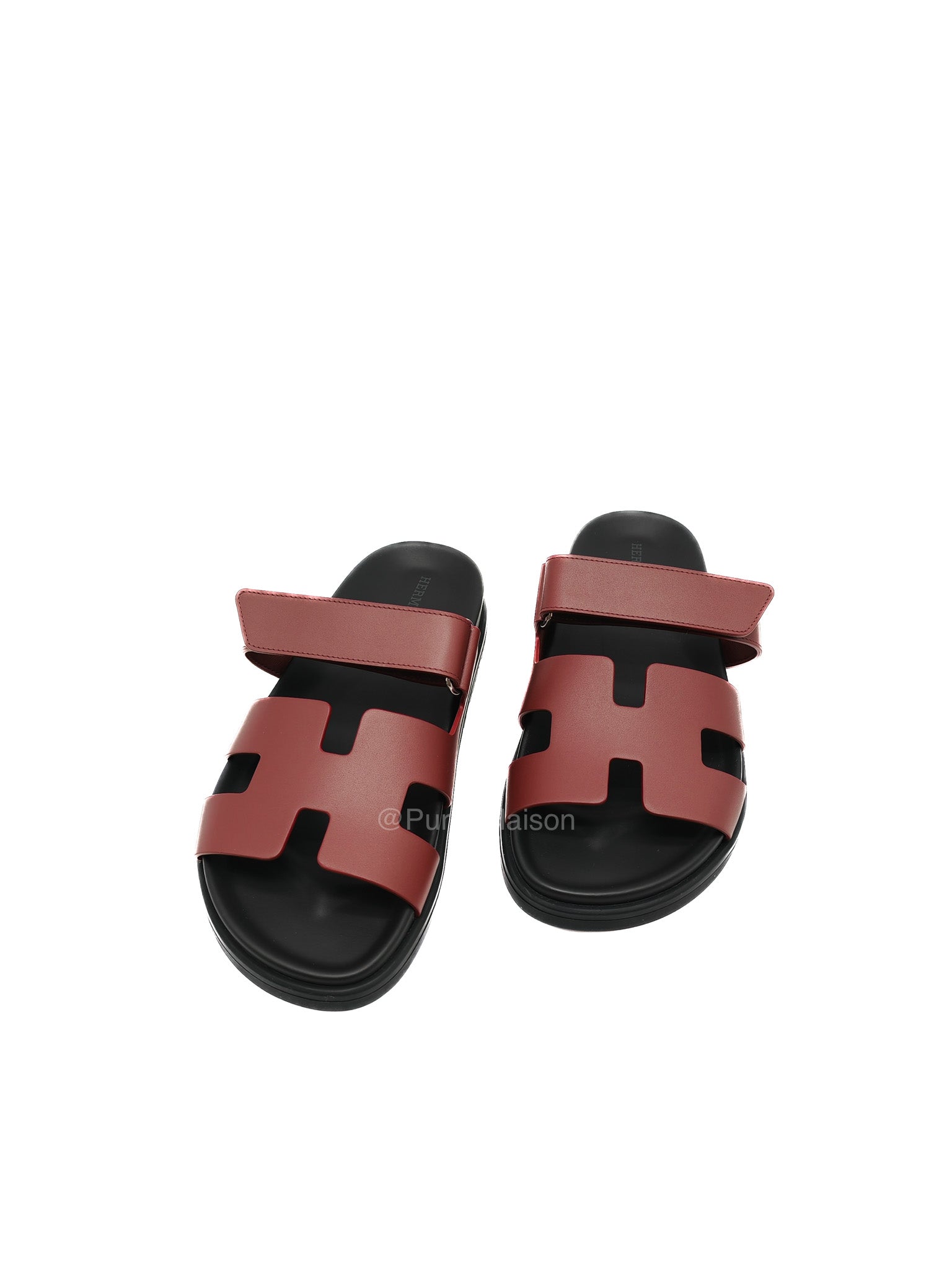 Hermes Chypre Sandals In Deep Burgundy H-Shaped Strap Design Size 38 (25cm)
