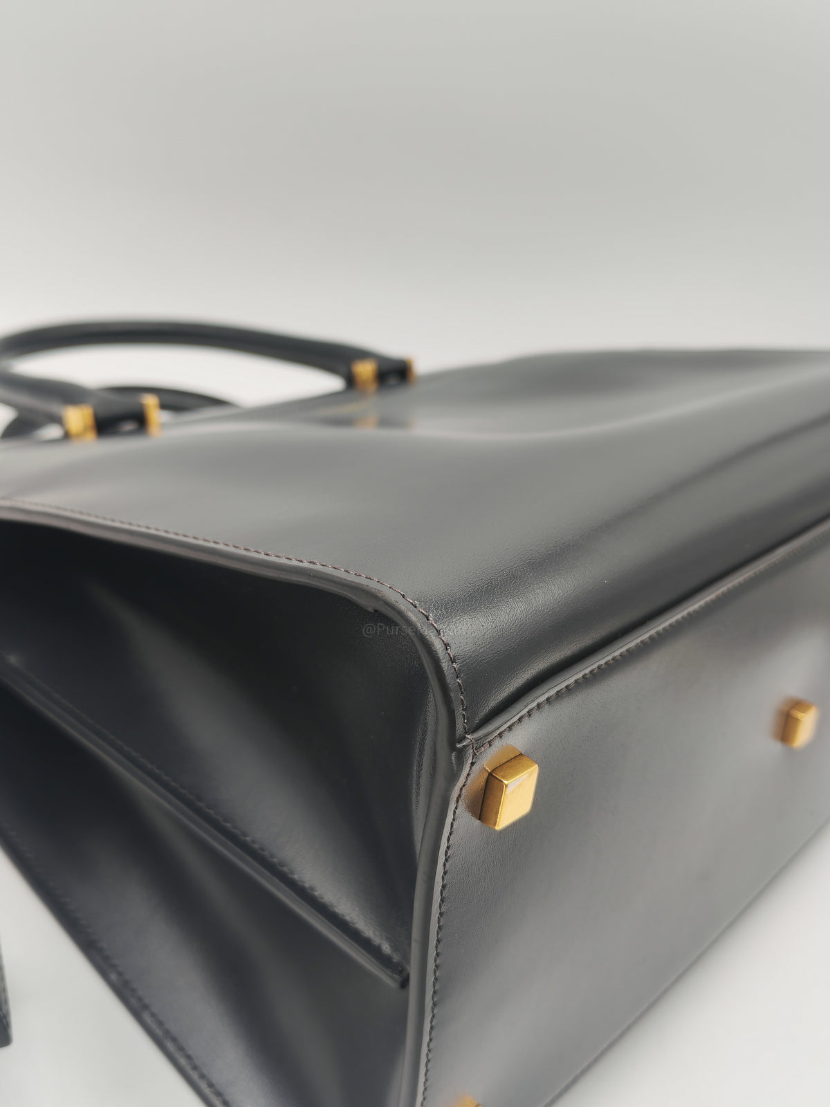 Yves Saint Laurent Uptown Tote Bag in Charcoal Calfskin Leather and Gold Hardware