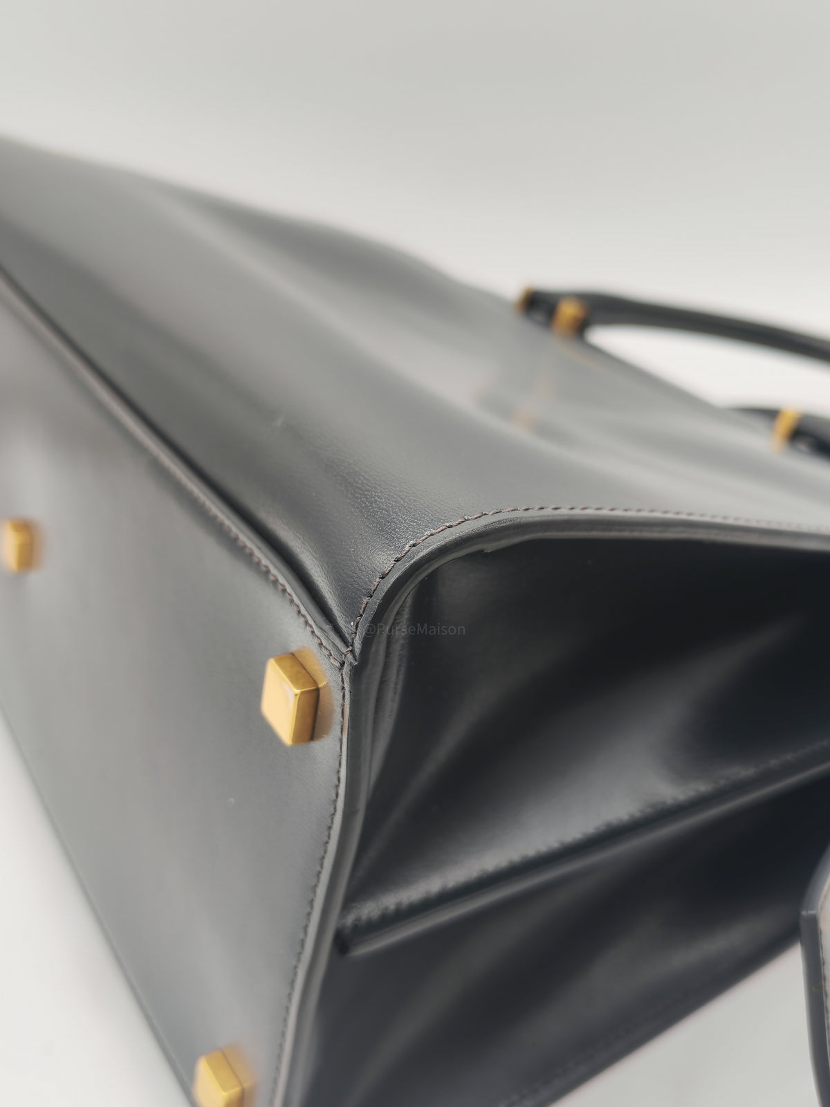 Yves Saint Laurent Uptown Tote Bag in Charcoal Calfskin Leather and Gold Hardware