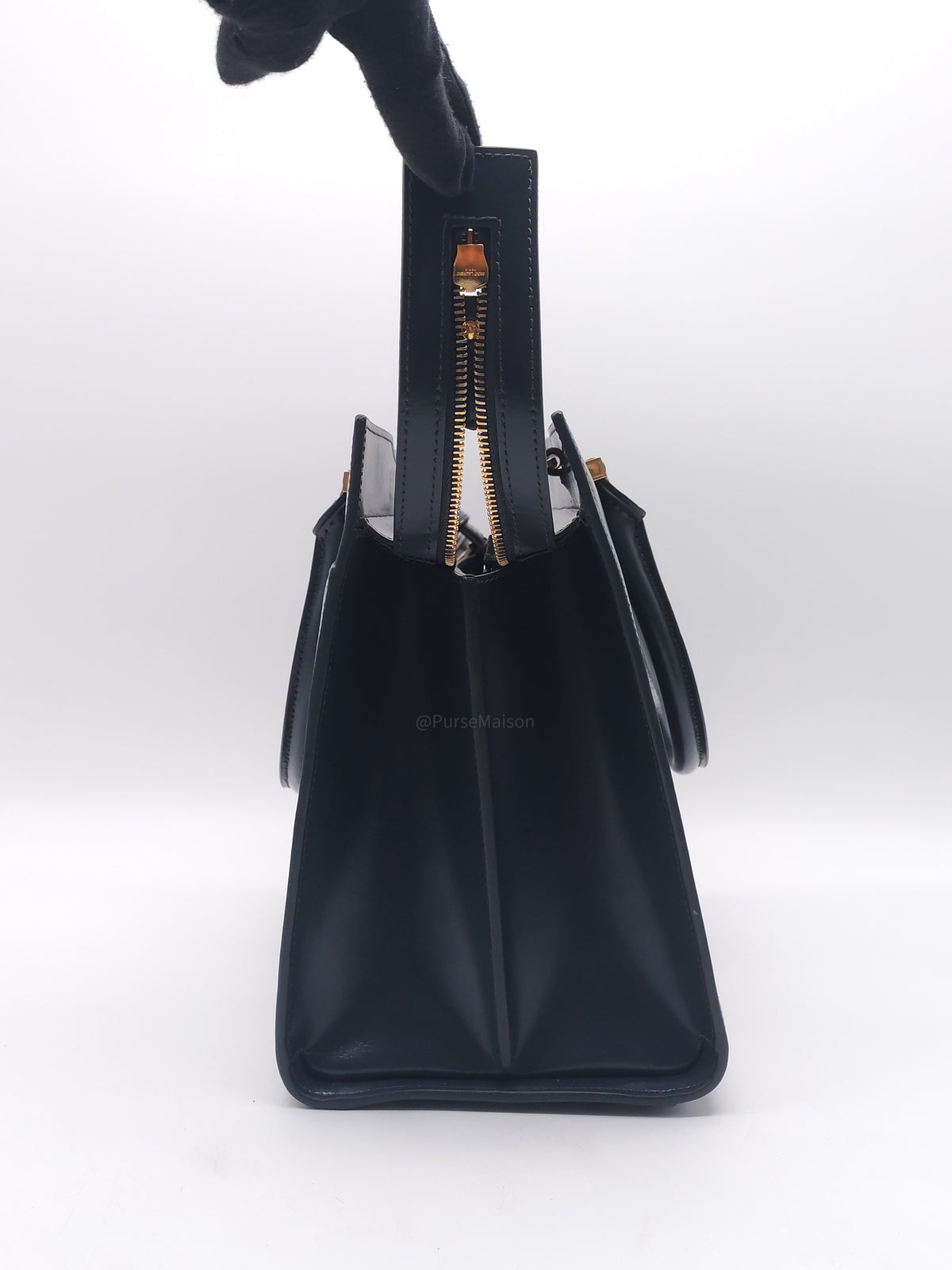 Yves Saint Laurent Uptown Tote Bag in Charcoal Calfskin Leather and Gold Hardware