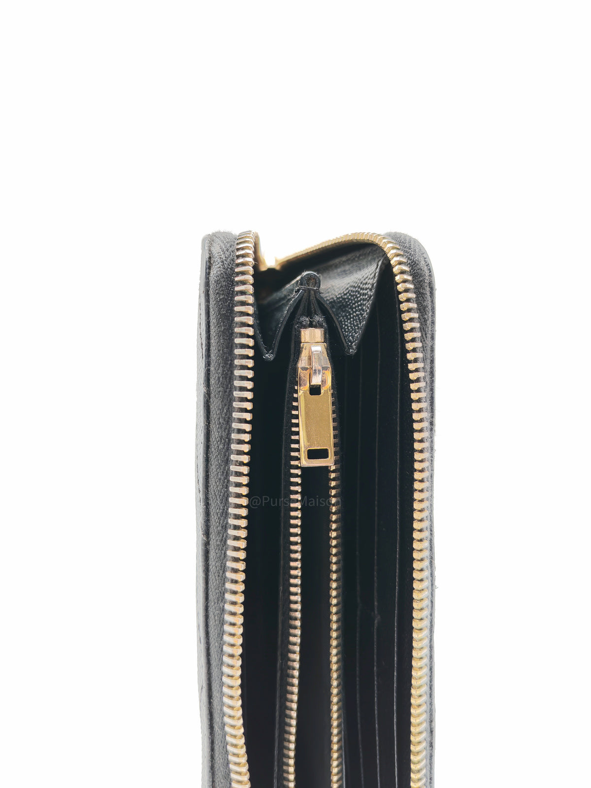 Yves Saint Laurent Cassandre Zip-Around Wallet in Black Chevron Quilted Matelasse Grained de Poudre Leather and Gold Hardware