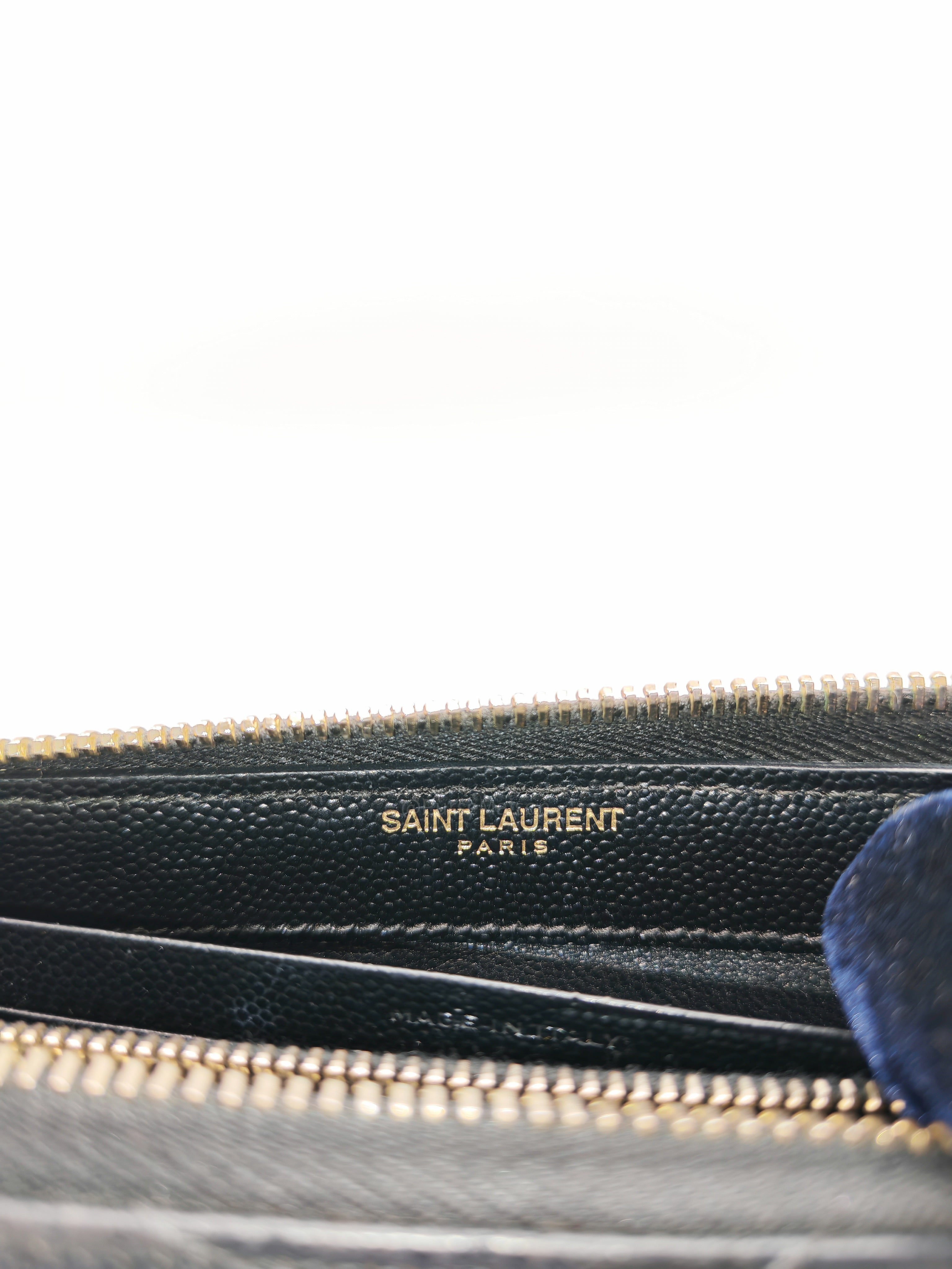Yves Saint Laurent Cassandre Zip-Around Wallet in Black Chevron Quilted Matelasse Grained de Poudre Leather and Gold Hardware
