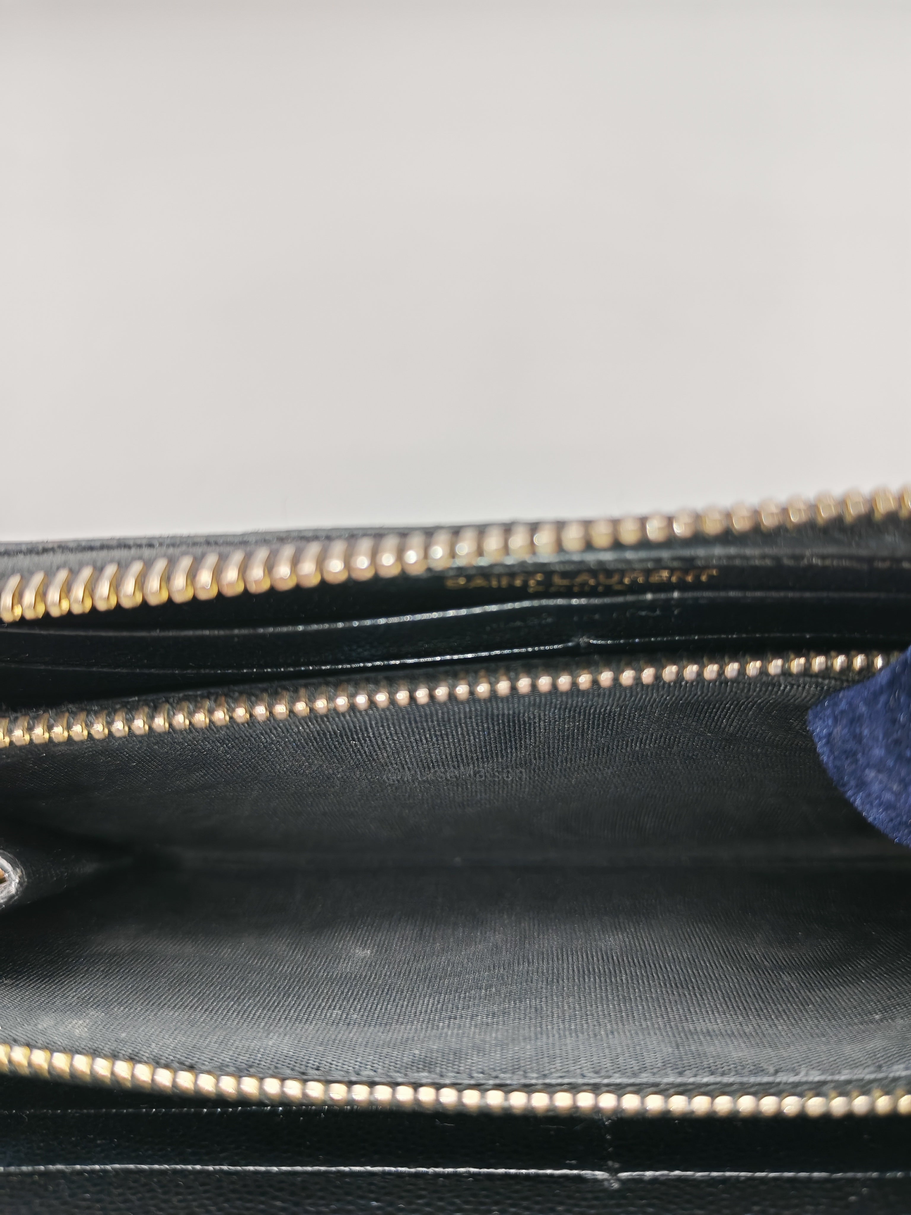 Yves Saint Laurent Cassandre Zip-Around Wallet in Black Chevron Quilted Matelasse Grained de Poudre Leather and Gold Hardware