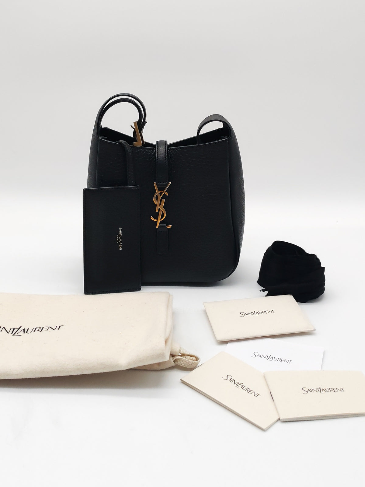 Saint Laurent Le 5 a 7 Supple Baby Hobo Bag in Black Grained Calfskin Leather