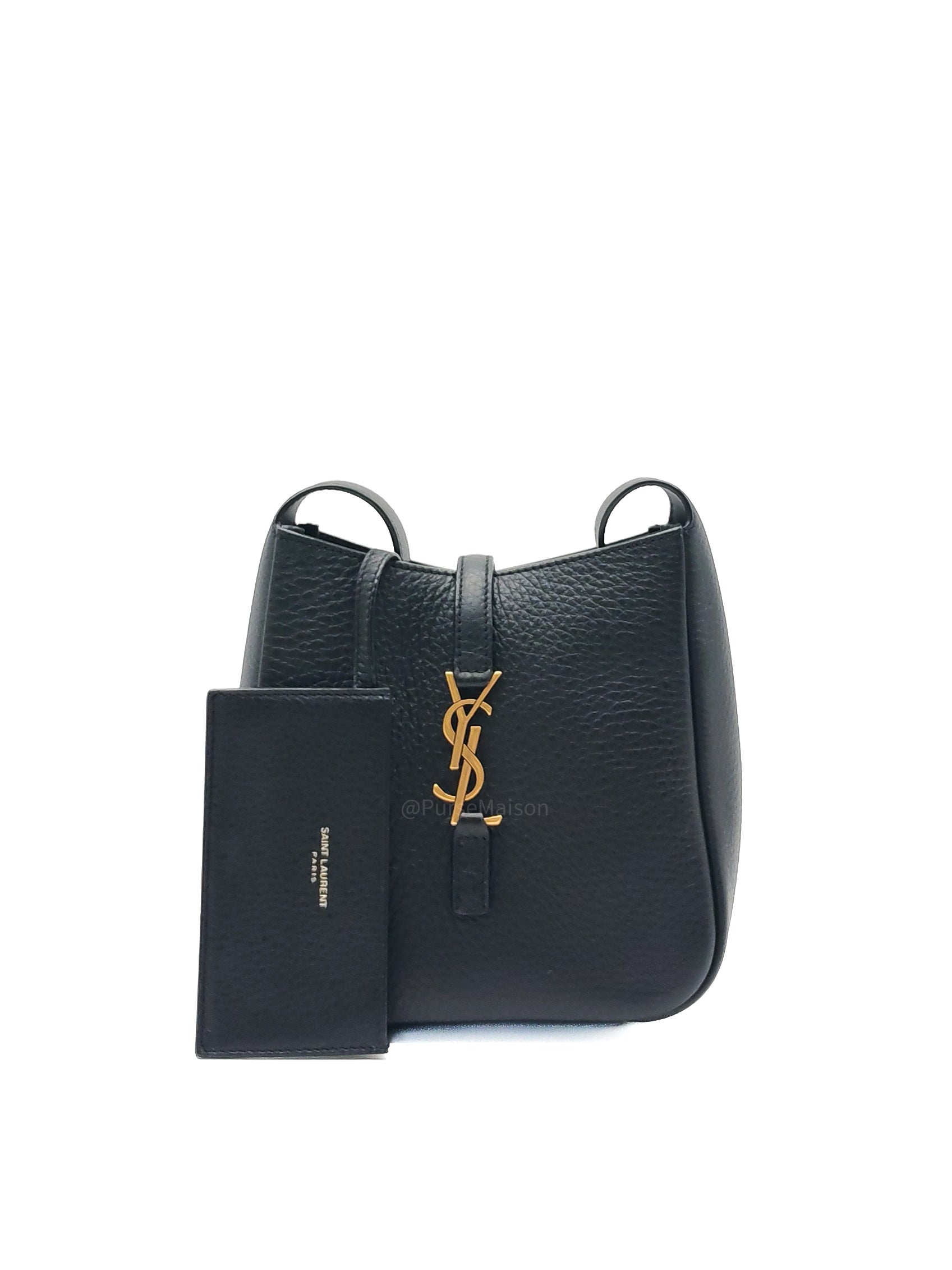 Saint Laurent Le 5 a 7 Supple Baby Hobo Bag in Black Grained Calfskin Leather