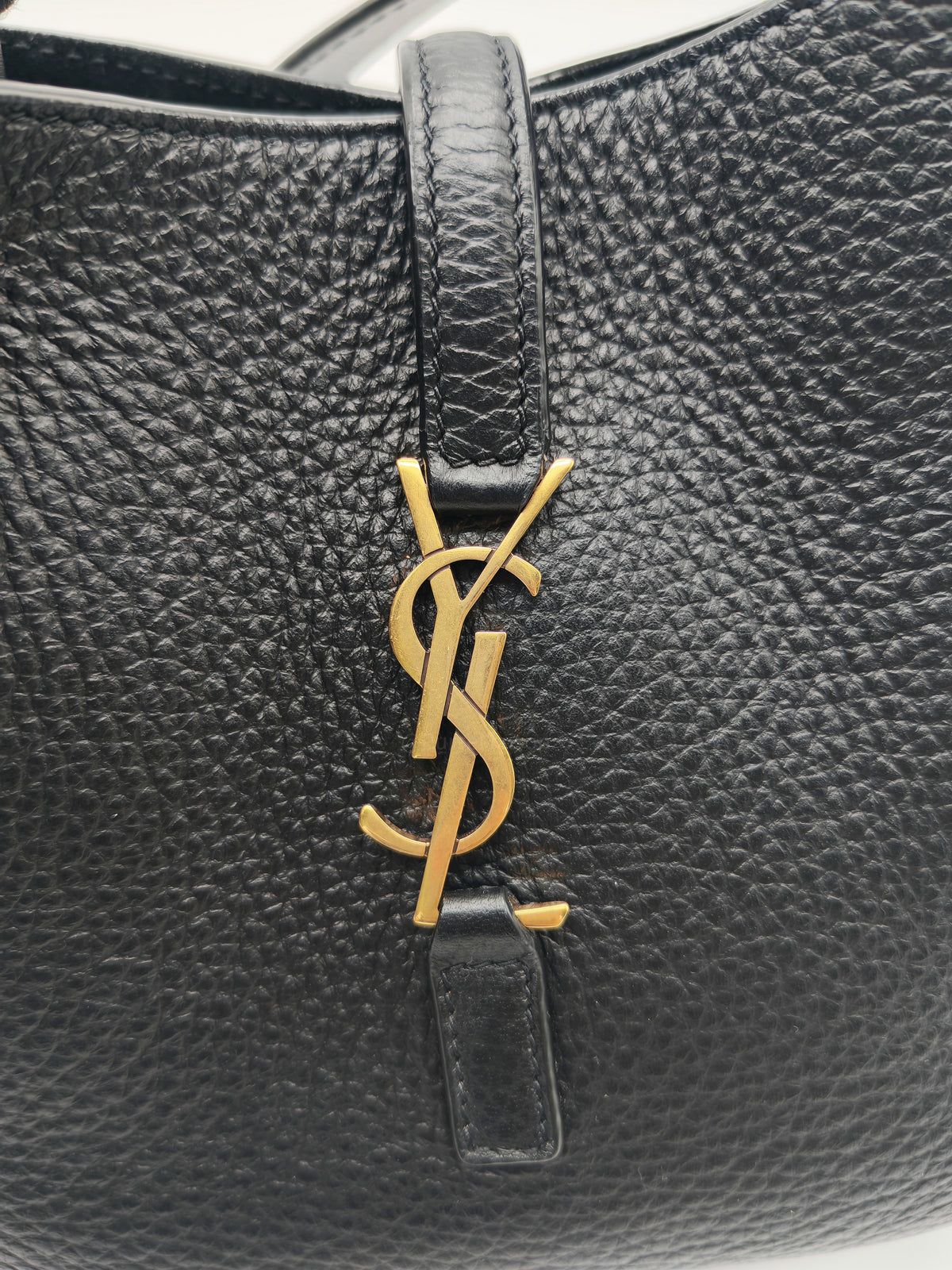 Yves Saint Laurent Le 5 à 7 Supple Baby Hobo Bag in Black Grained Calfskin Leather and Gold Hardware
