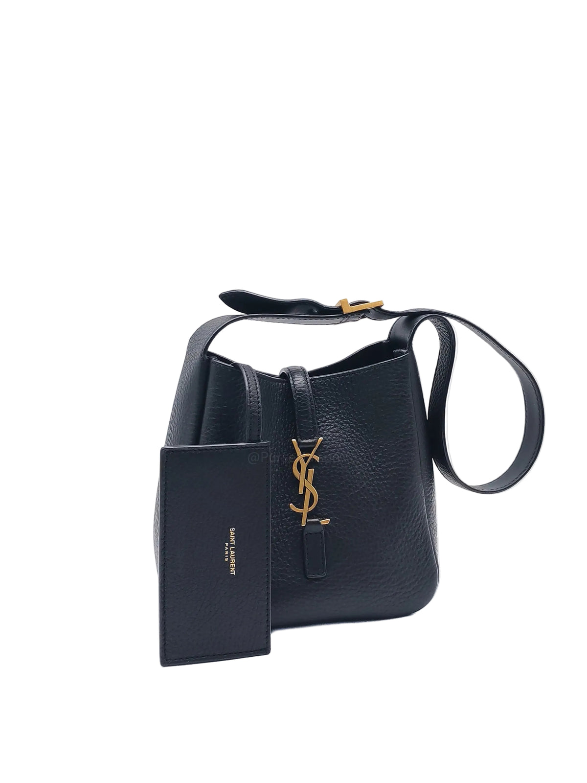 Yves Saint Laurent Le 5 à 7 Supple Baby Hobo Bag in Black Grained Calfskin Leather and Gold Hardware