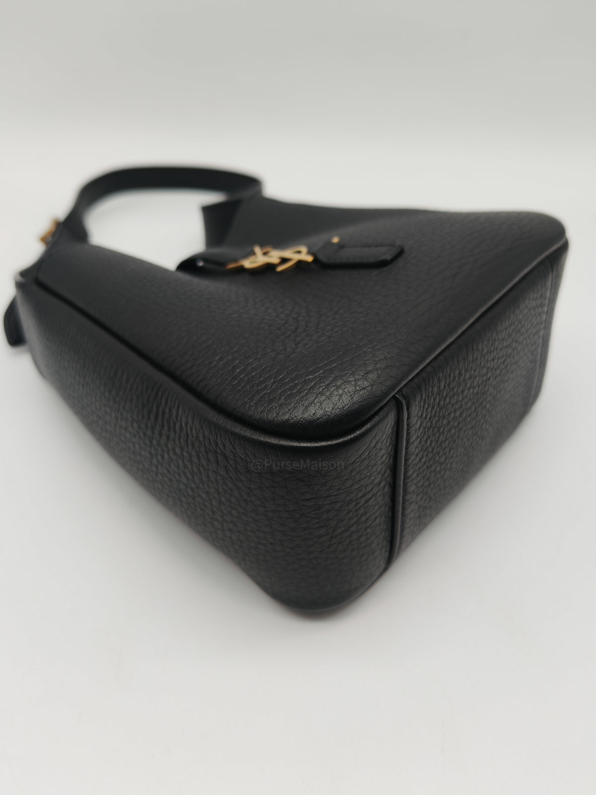 Yves Saint Laurent Le 5 à 7 Supple Baby Hobo Bag in Black Grained Calfskin Leather and Gold Hardware