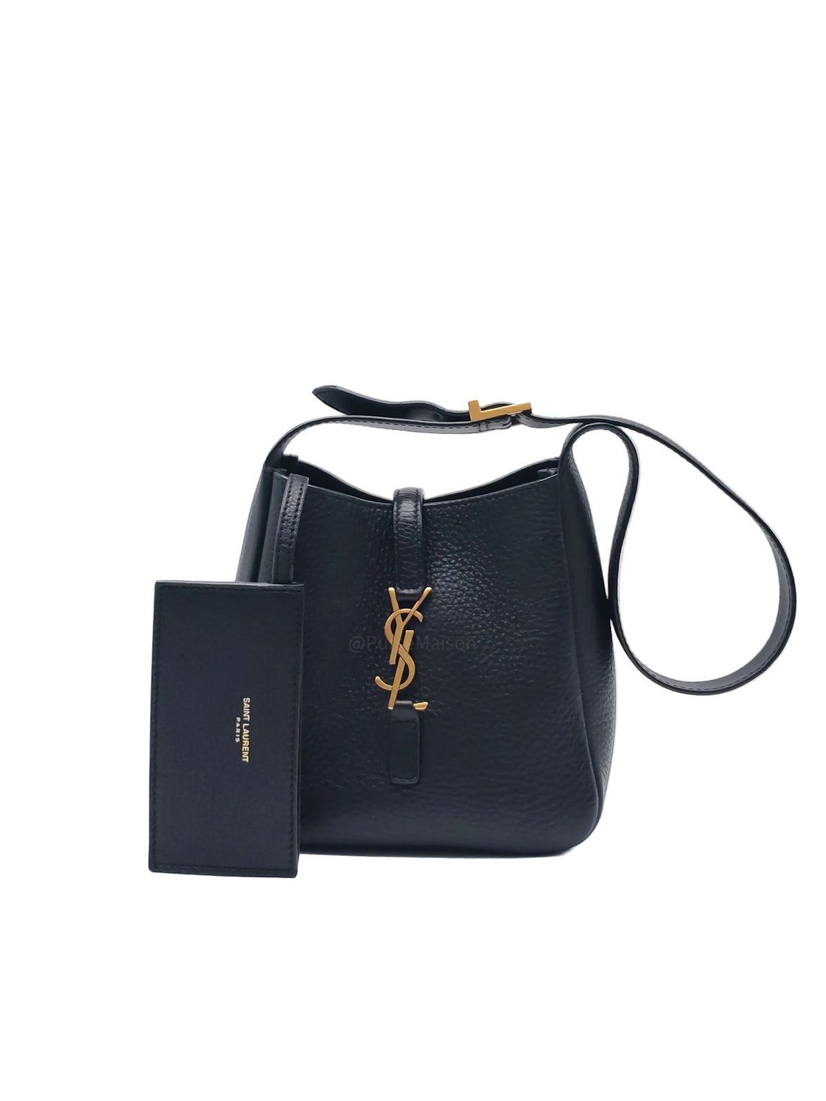 Yves Saint Laurent Le 5 à 7 Supple Baby Hobo Bag in Black Grained Calfskin Leather and Gold Hardware