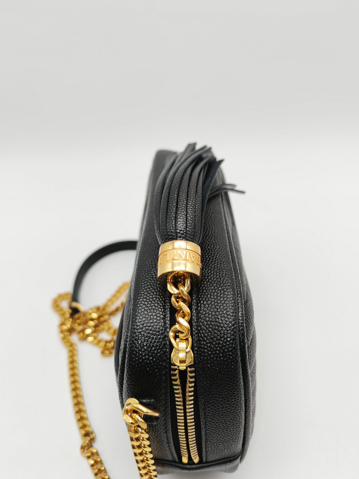 Saint Laurent Lou Mini Camera Bag in Black Chevron Quilted Grained Leather Gold Hardware