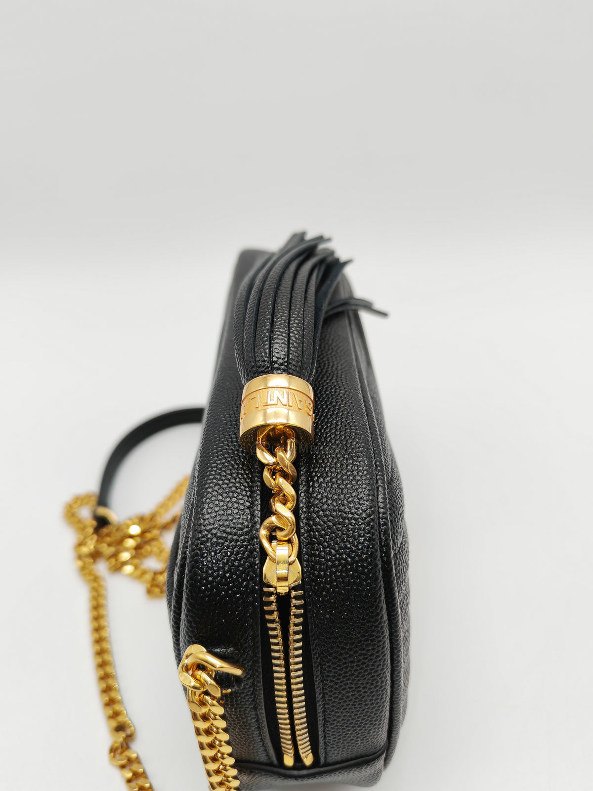 Saint Laurent Lou Mini Camera Bag in Black Chevron Quilted Grained Leather Gold Hardware