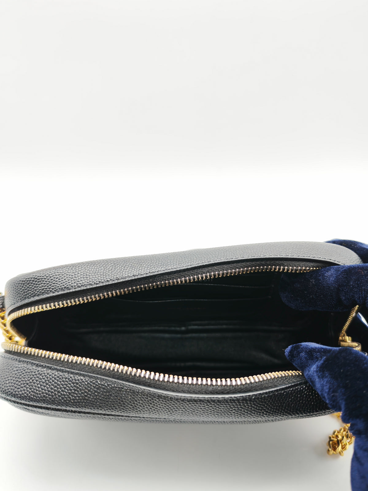 Saint Laurent Lou Mini Camera Bag in Black Chevron Quilted Grained Leather Gold Hardware