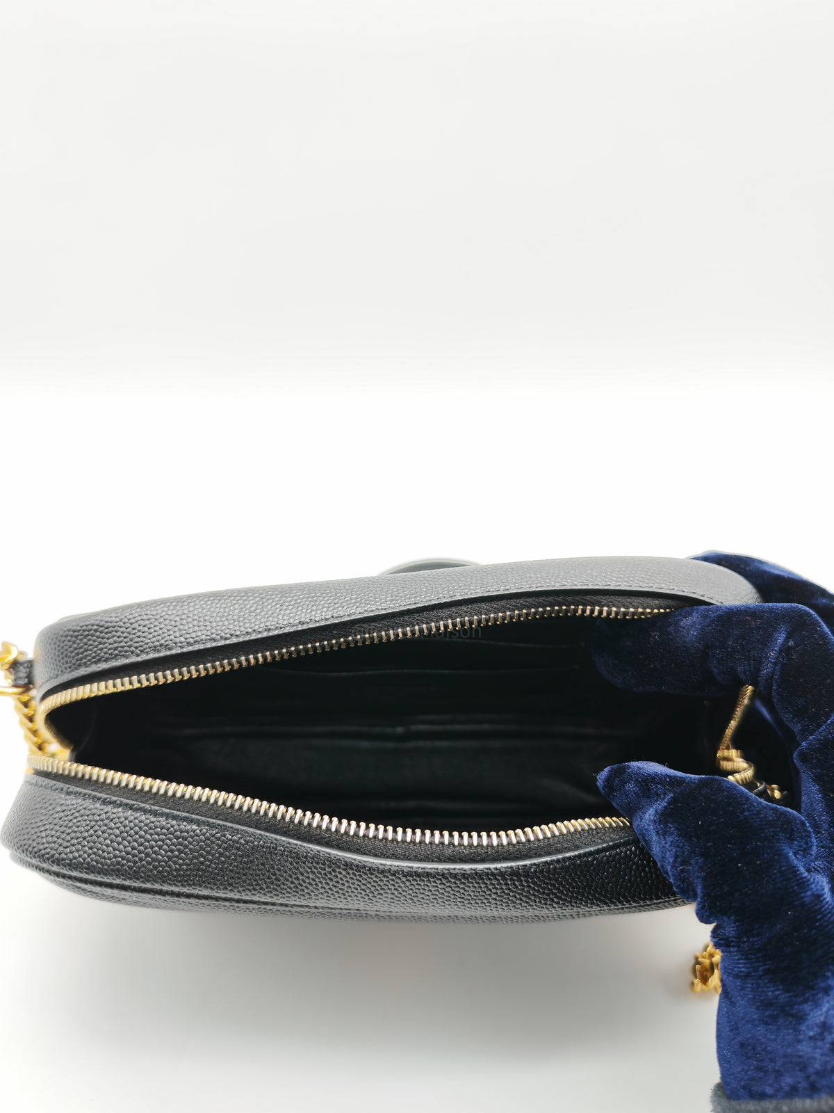 Saint Laurent Lou Mini Camera Bag in Black Chevron Quilted Grained Leather Gold Hardware