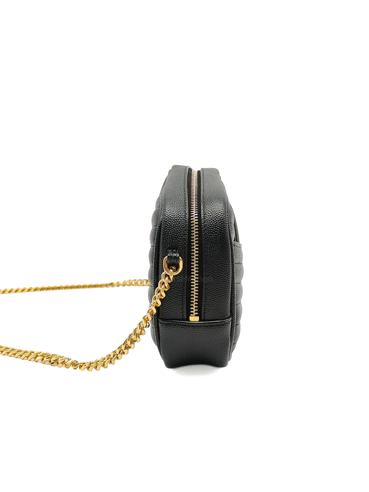 Saint Laurent Lou Mini Camera Bag in Black Chevron Quilted Grained Leather Gold Hardware