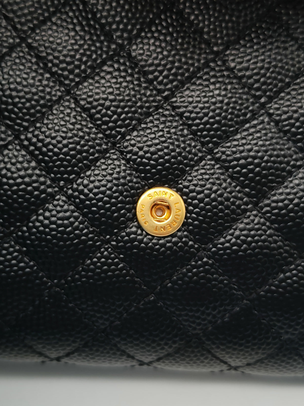 Yves Saint Laurent Envelope Tri-fold Wallet in Black Quilted Grained De Poudre Calfskin Leather and Gold Hardware