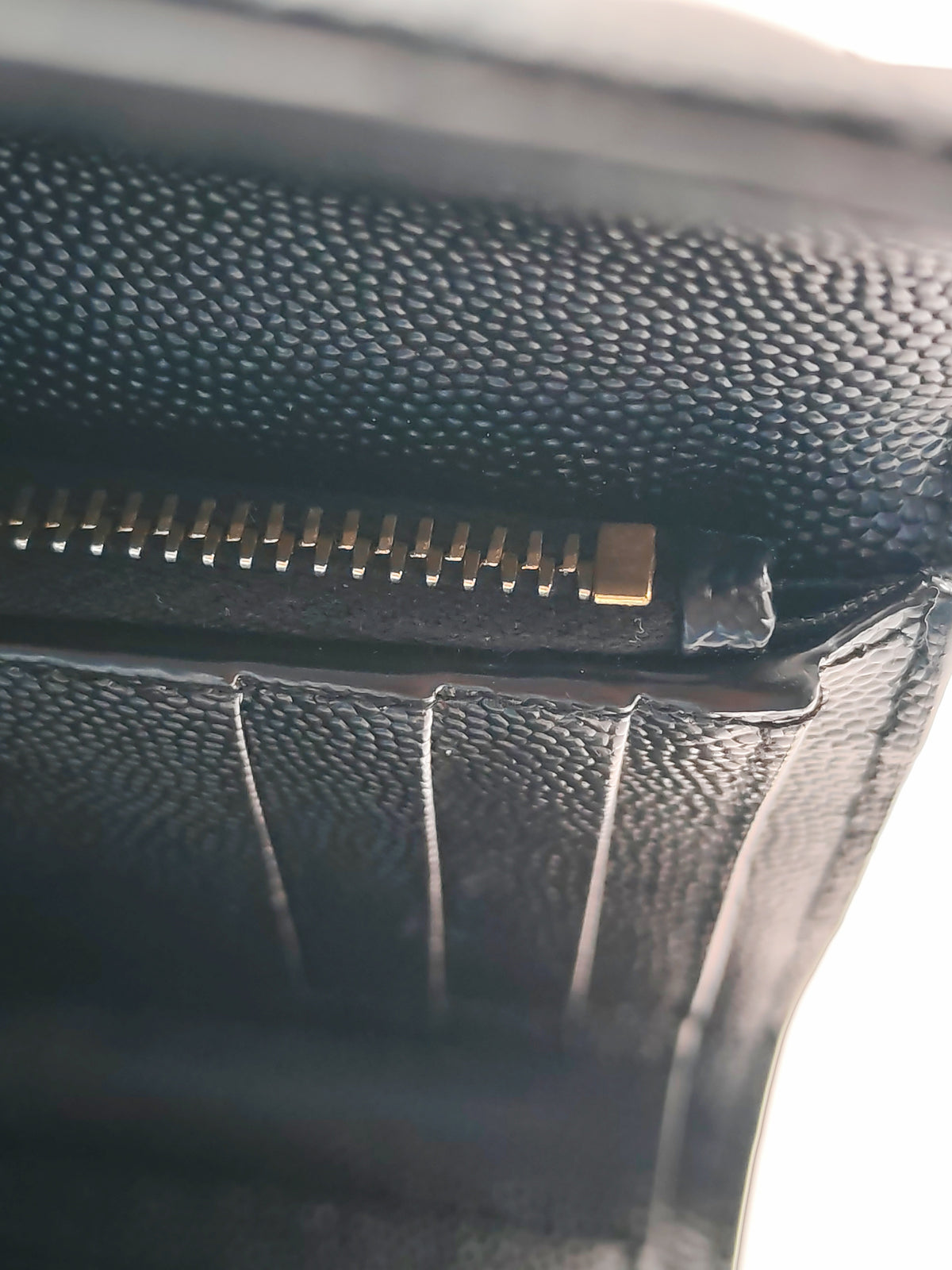 Yves Saint Laurent Envelope Tri-fold Wallet in Black Quilted Grained De Poudre Calfskin Leather and Gold Hardware