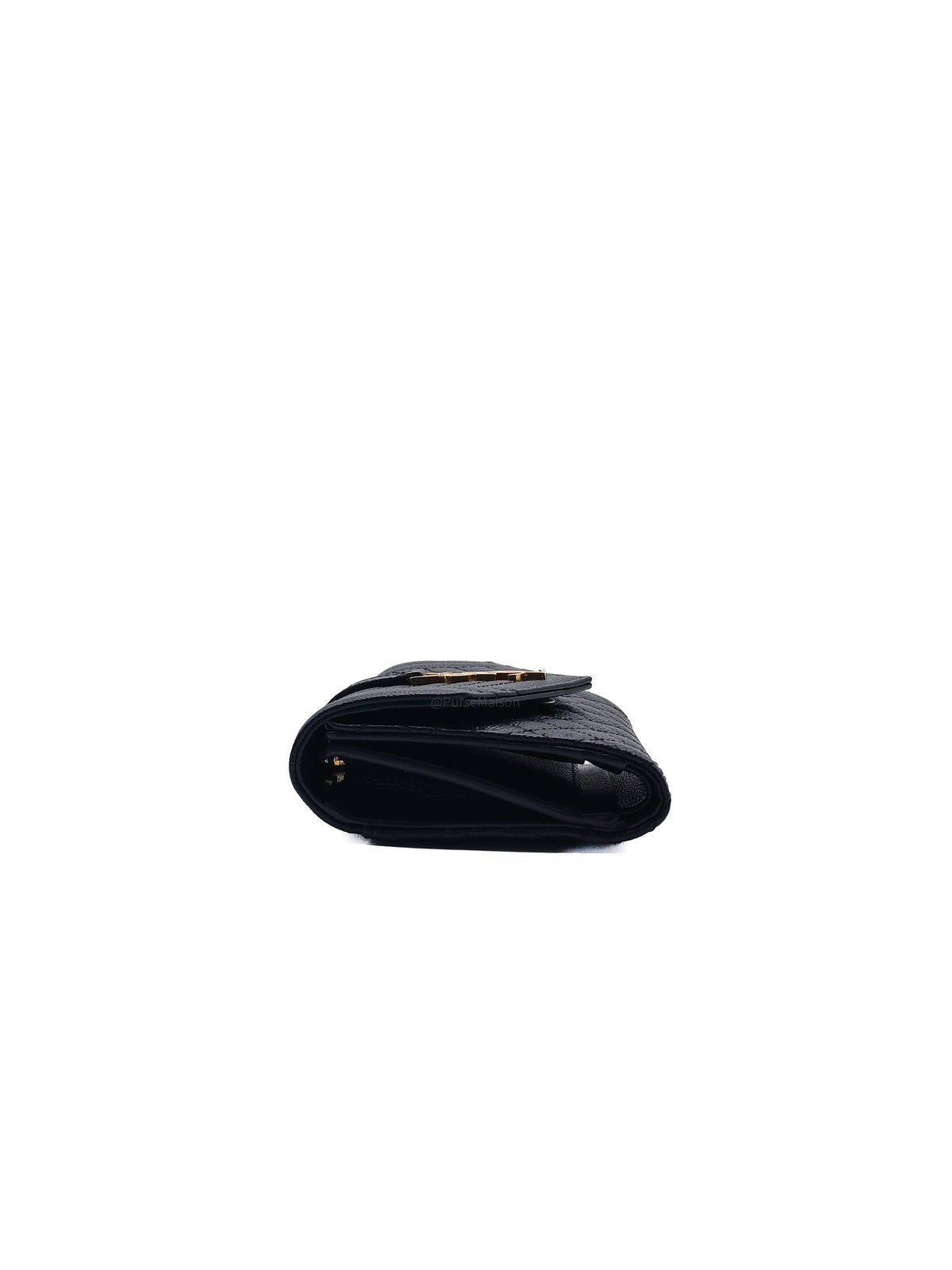 Yves Saint Laurent Envelope Tri-fold Wallet in Black Quilted Grained De Poudre Calfskin Leather and Gold Hardware