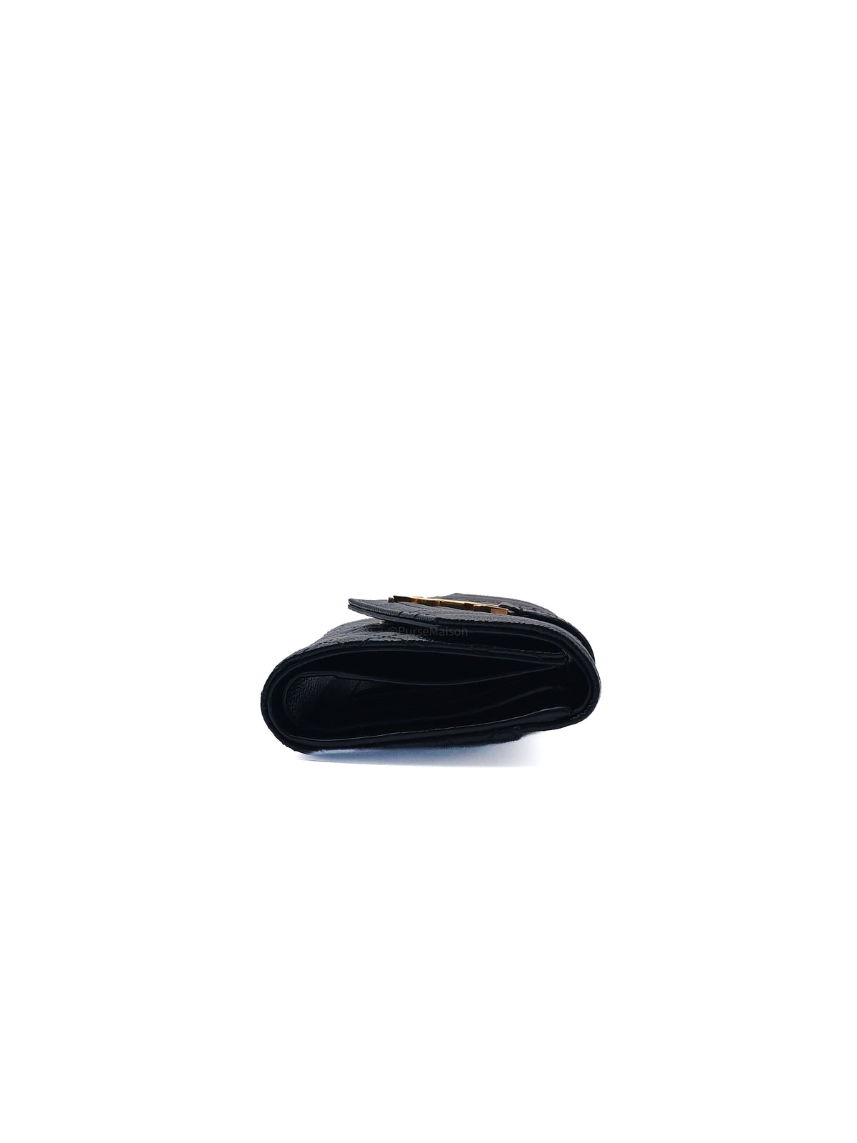 Yves Saint Laurent Envelope Tri-fold Wallet in Black Quilted Grained De Poudre Calfskin Leather and Gold Hardware