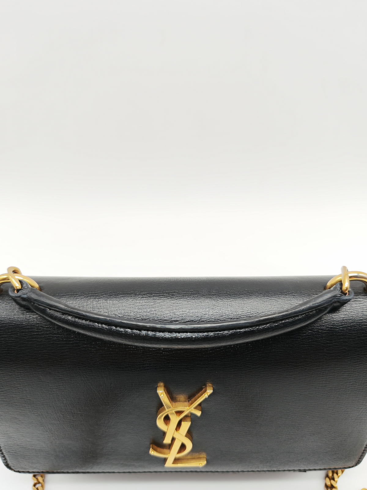 Yves Saint Laurent Sunset Mini Top Handle Bag in Black Calfskin Leather and Gold Hardware