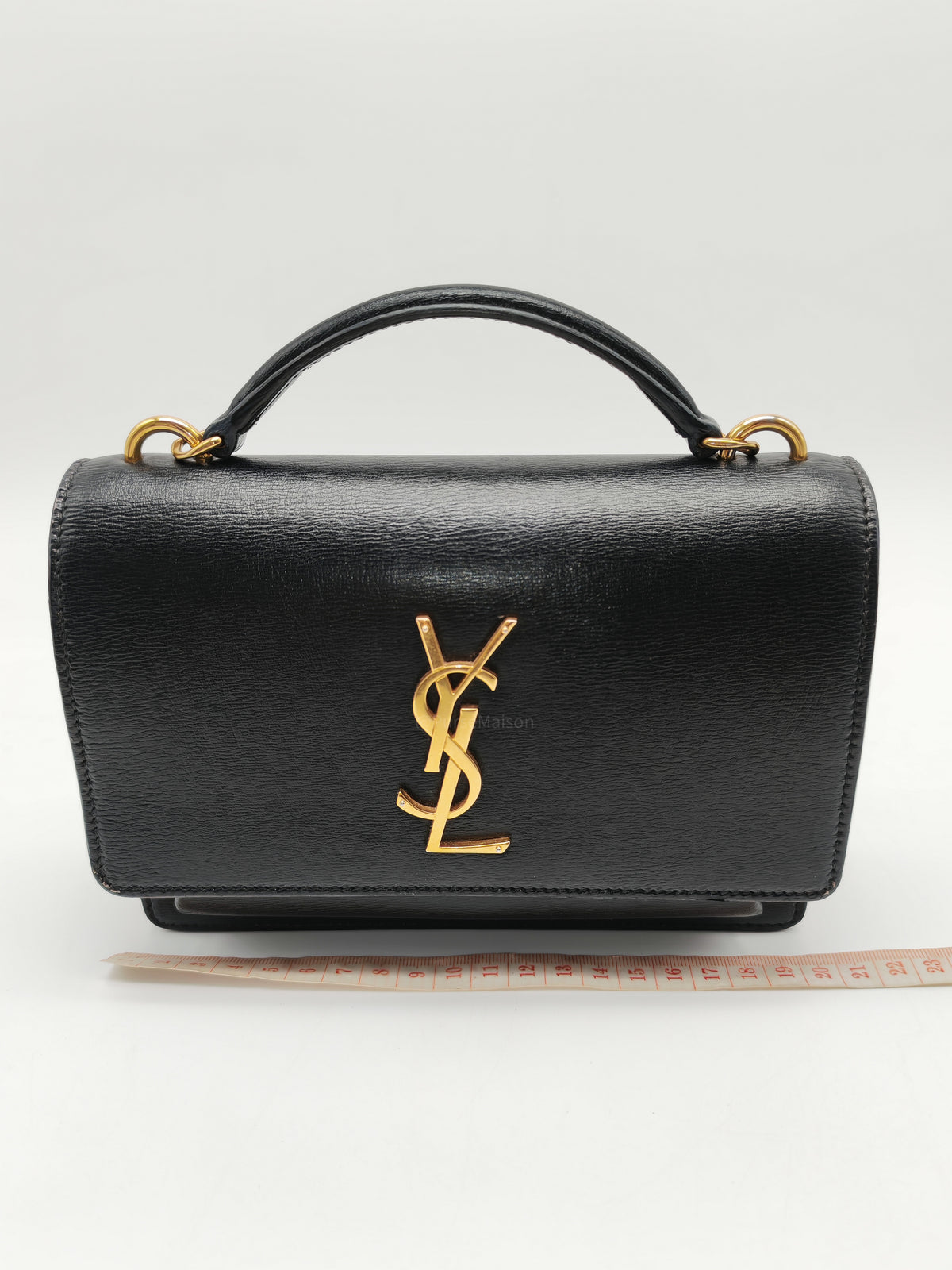 Yves Saint Laurent Sunset Mini Top Handle Bag in Black Calfskin Leather and Gold Hardware