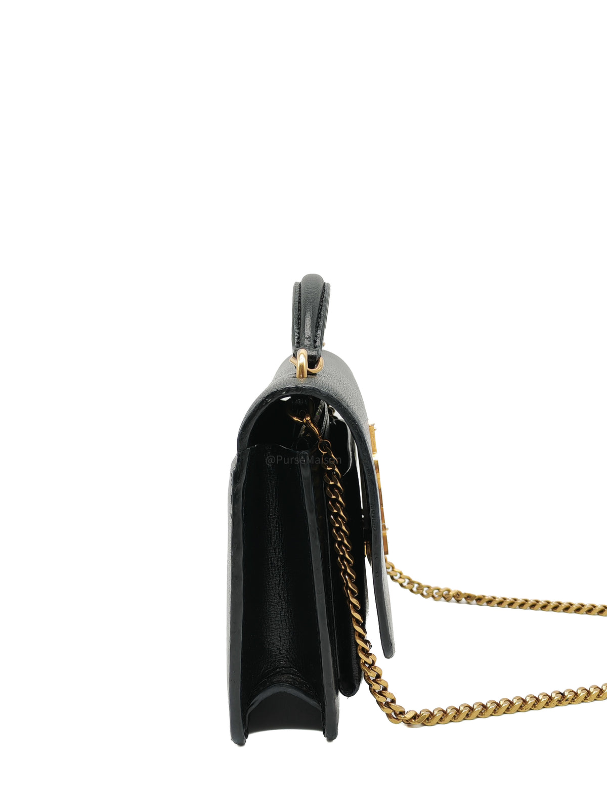 Yves Saint Laurent Sunset Mini Top Handle Bag in Black Calfskin Leather and Gold Hardware