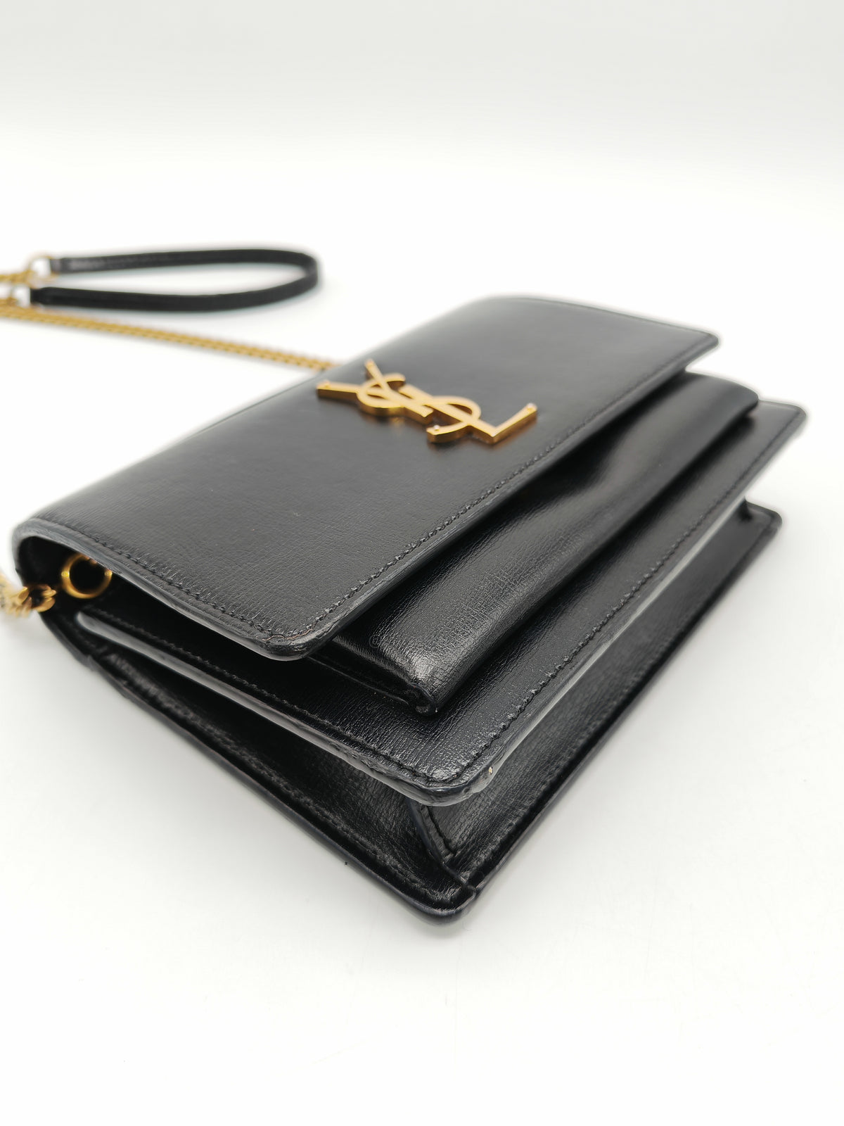 Yves Saint Laurent Sunset Mini Top Handle Bag in Black Calfskin Leather and Gold Hardware