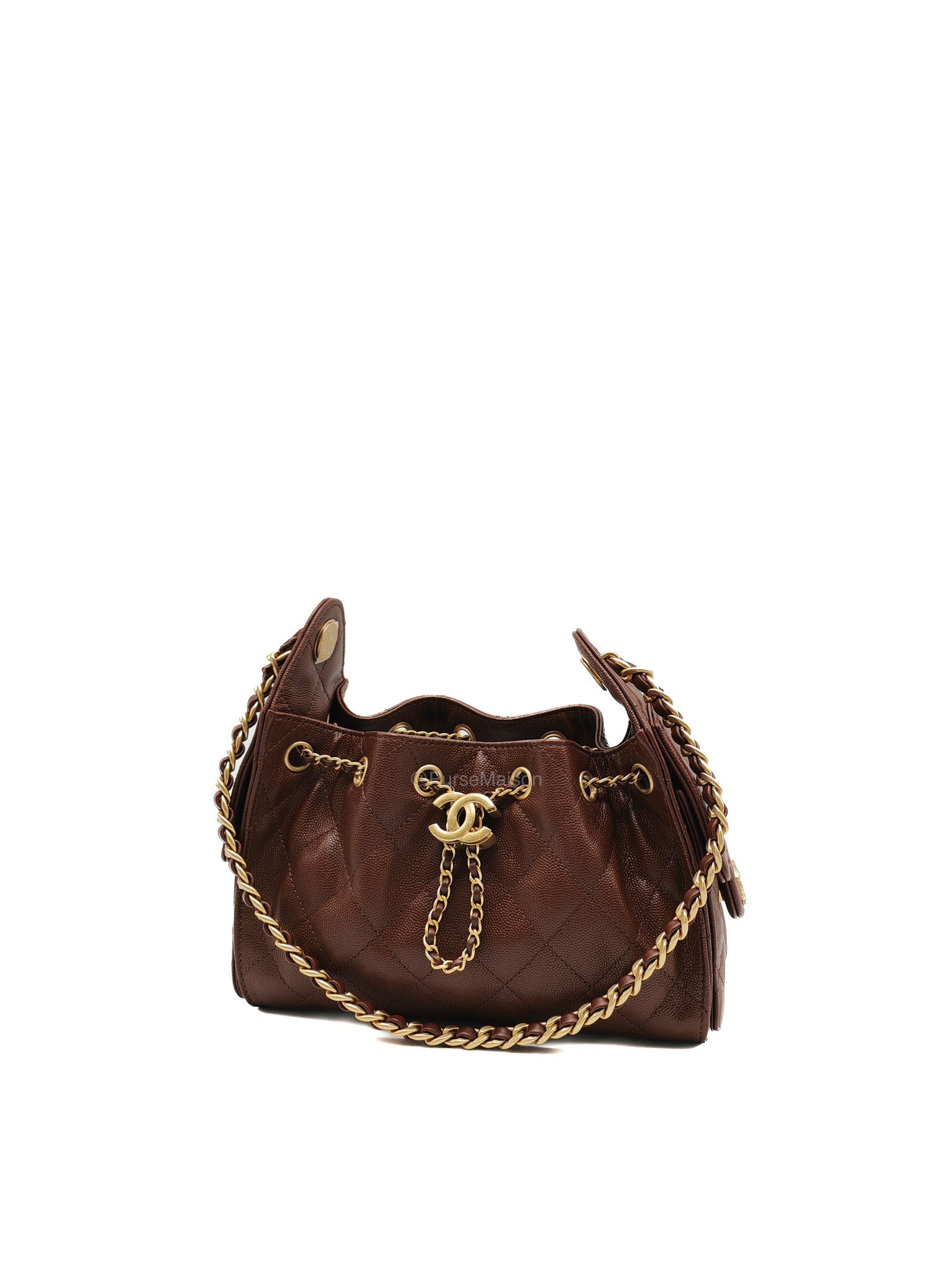 Chanel 25 Mini Chocolate Brown Caviar Leather and Aged Gold Hardware Microchip