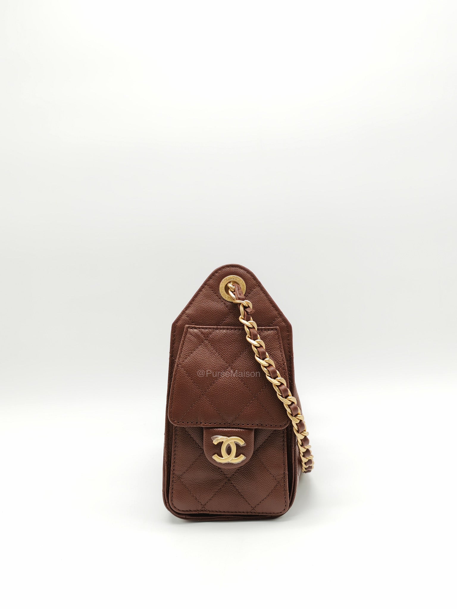 Chanel 25 Mini Chocolate Brown Caviar Leather and Aged Gold Hardware Microchip