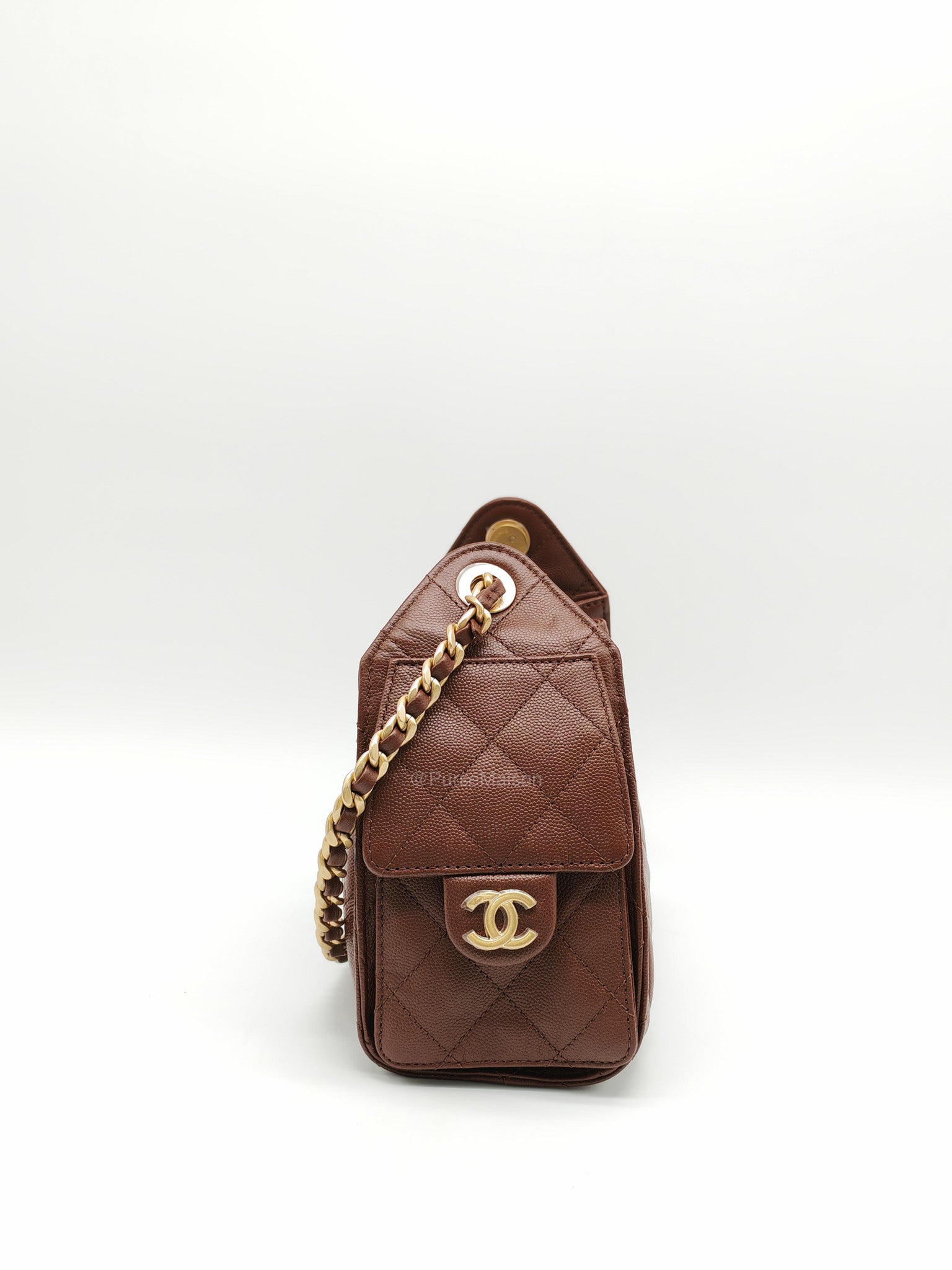 Chanel 25 Mini Chocolate Brown Caviar Leather and Aged Gold Hardware Microchip