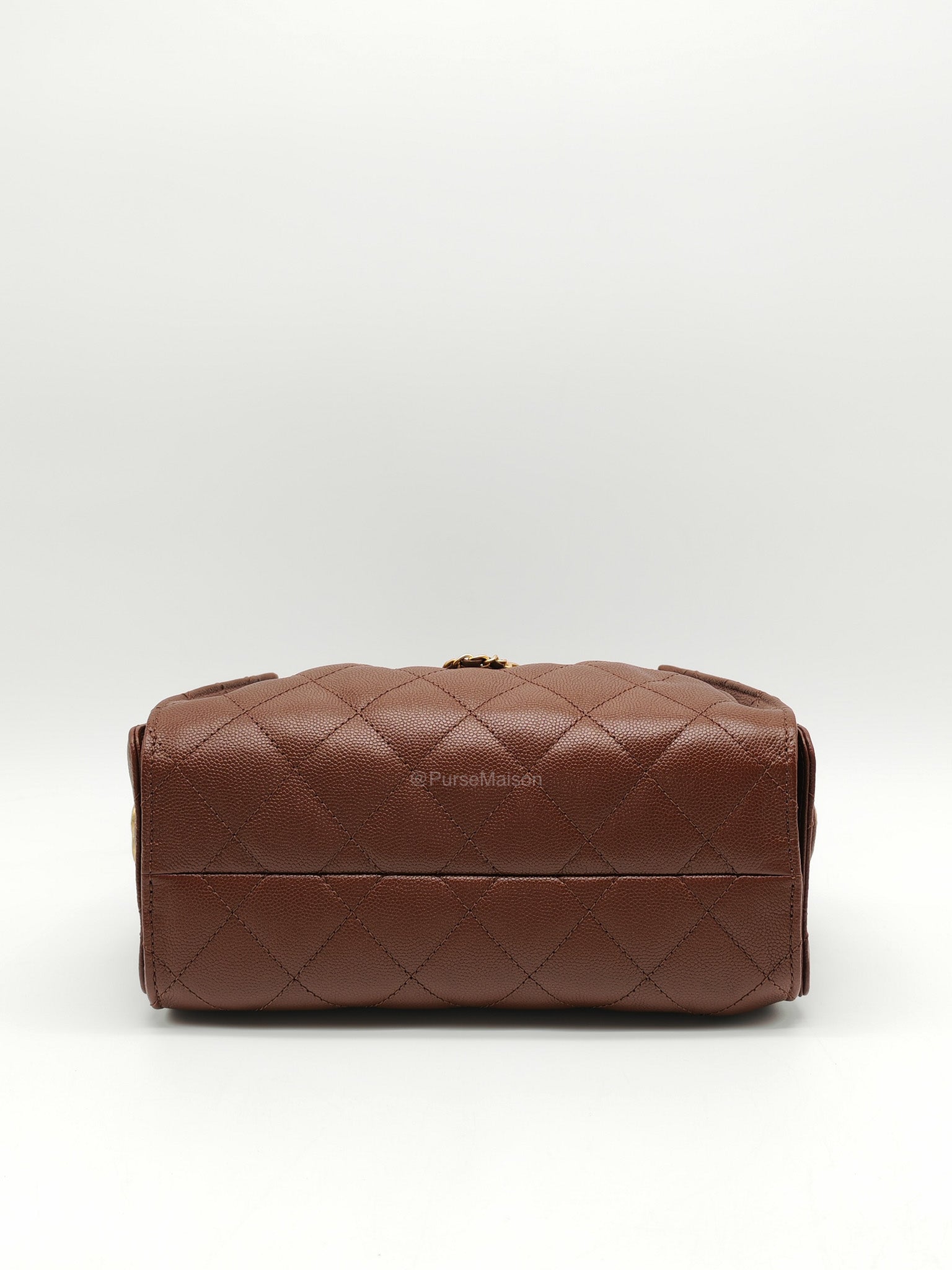 Chanel 25 Mini Chocolate Brown Caviar Leather and Aged Gold Hardware Microchip