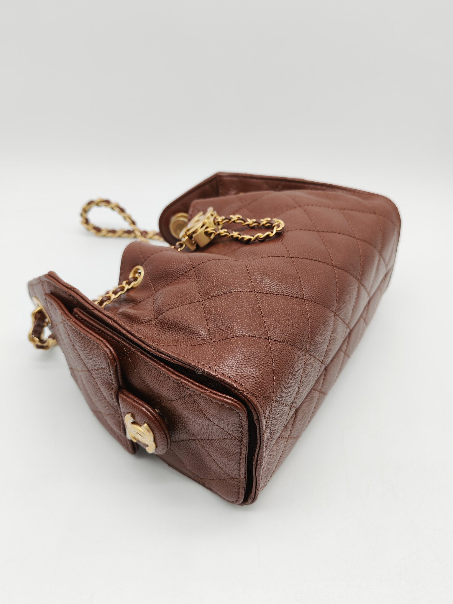 Chanel 25 Mini Chocolate Brown Caviar Leather and Aged Gold Hardware Microchip
