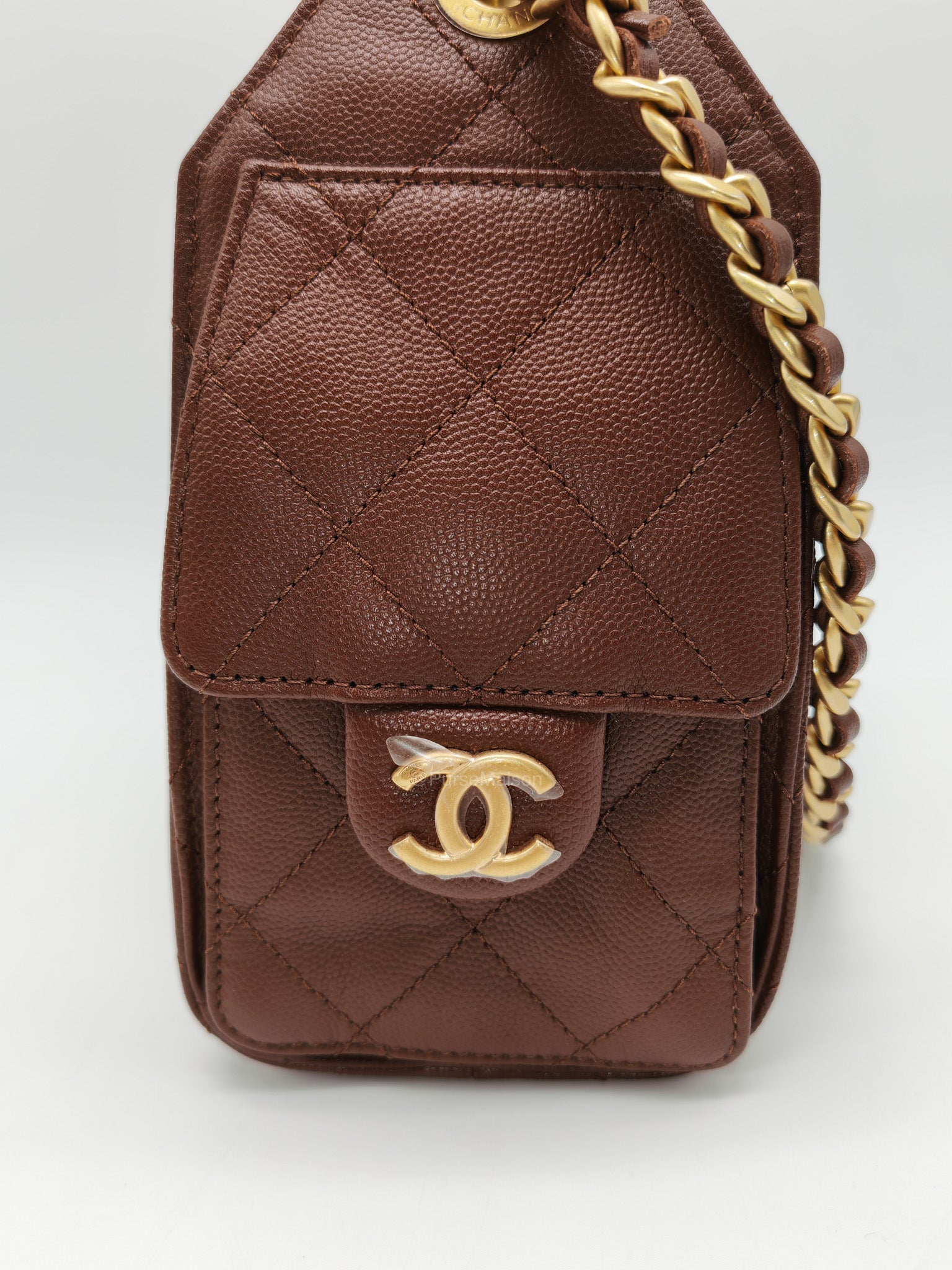 Chanel 25 Mini Chocolate Brown Caviar Leather and Aged Gold Hardware Microchip