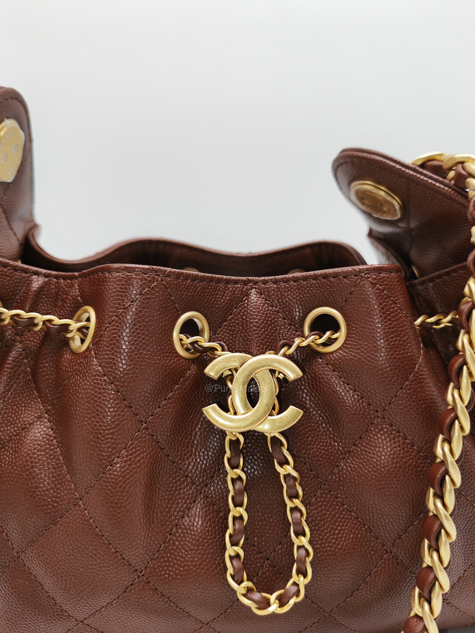 Chanel 25 Mini Chocolate Brown Caviar Leather and Aged Gold Hardware Microchip