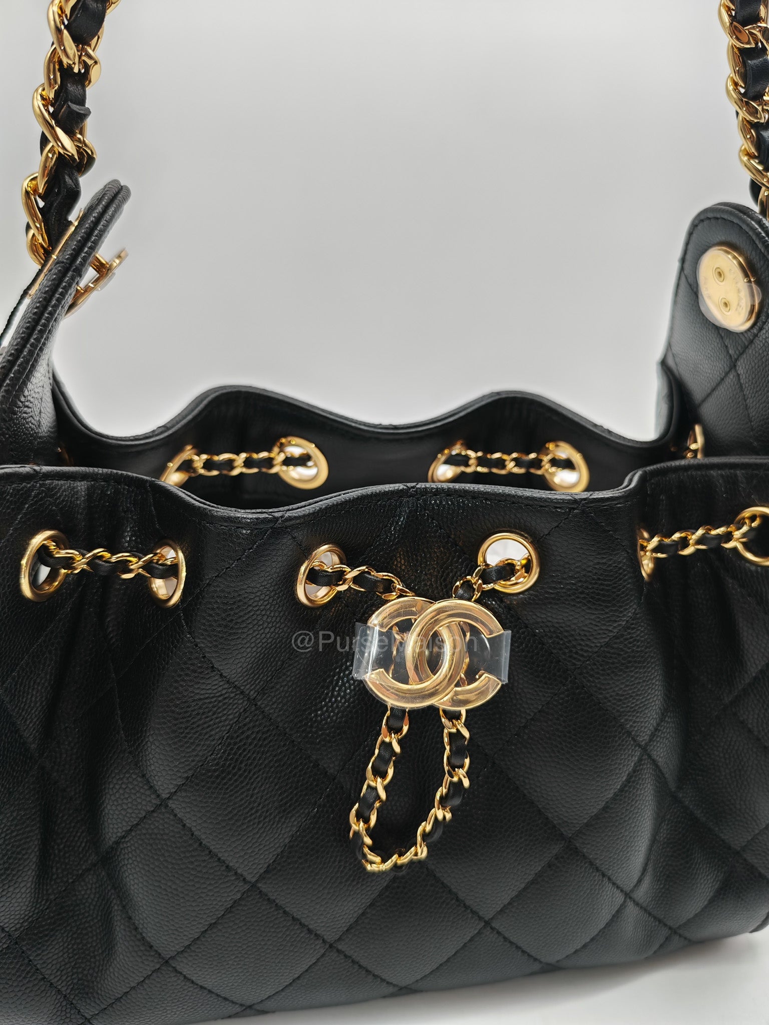 Chanel 25 Mini in Black Caviar Leather and Shiny Gold Hardware (Microchip)