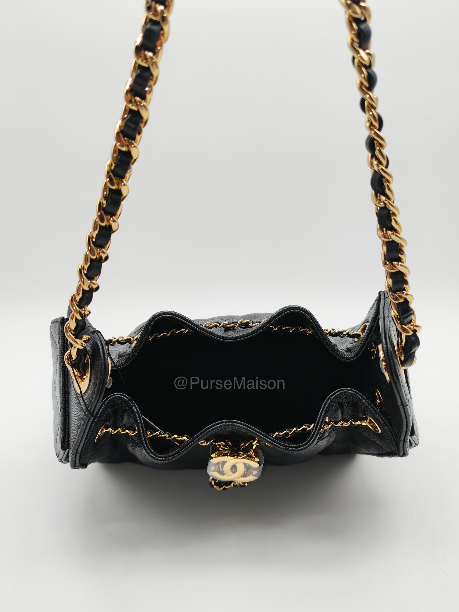 Chanel 25 Mini in Black Caviar Leather and Shiny Gold Hardware (Microchip)