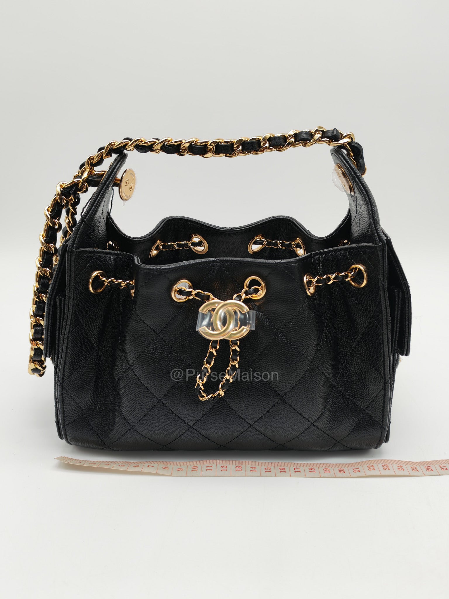 Chanel 25 Mini in Black Caviar Leather and Shiny Gold Hardware (Microchip)