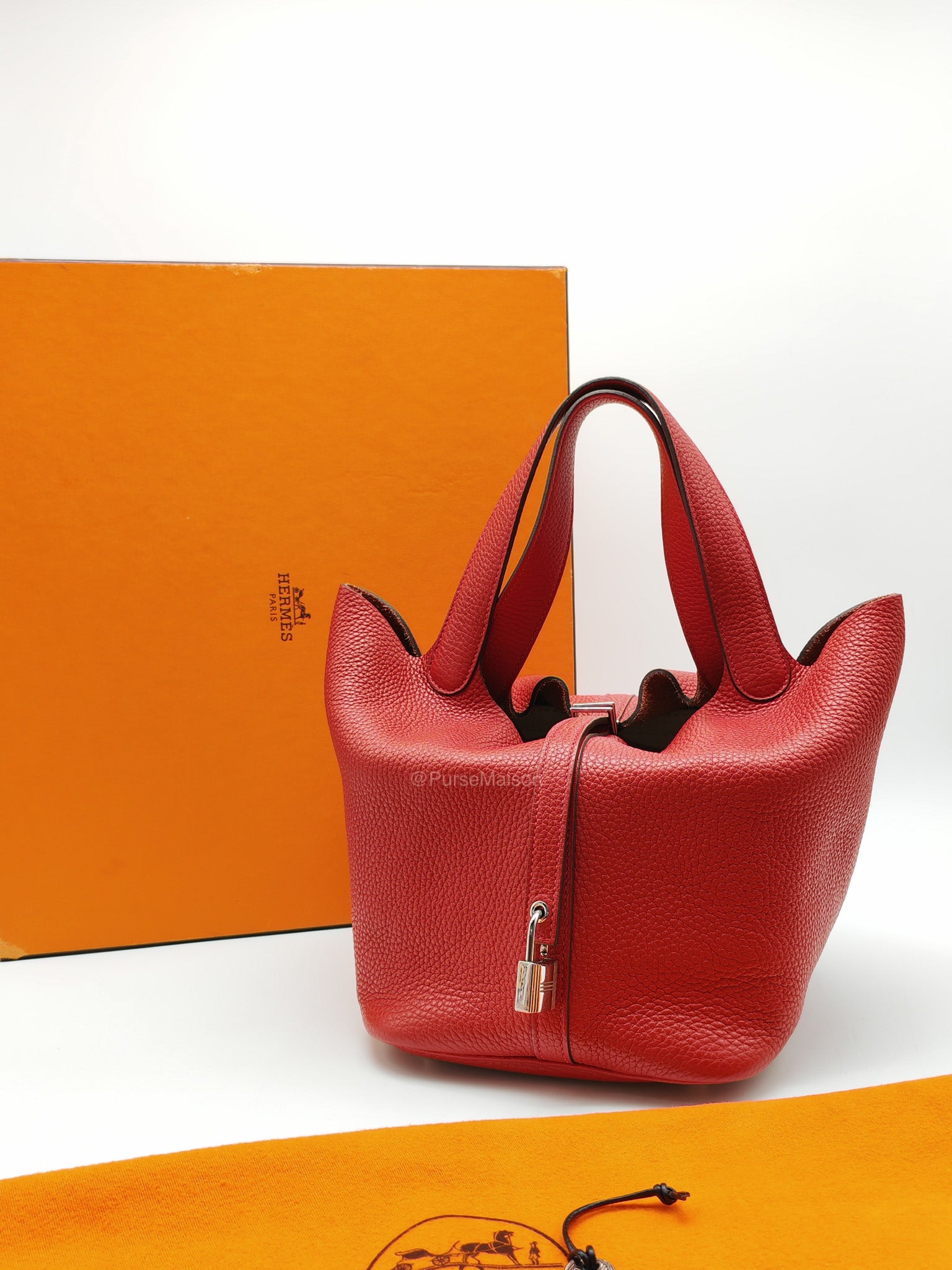 Hermes Picotin Lock 22 in Rouge Casaque Clemence Leather Palladium Hardware Stamp X (2016)