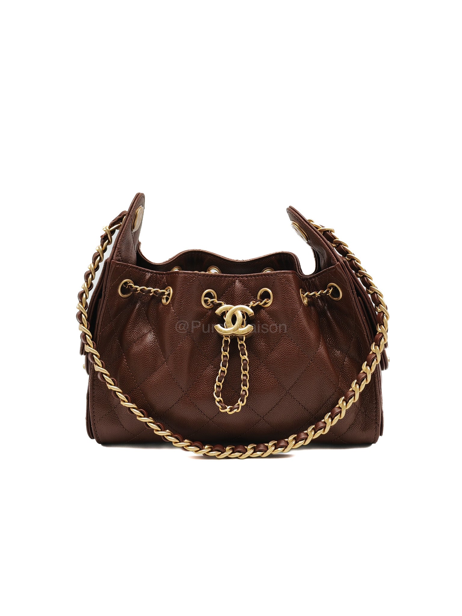 Chanel 25 Mini Chocolate Brown Caviar Leather and Aged Gold Hardware Microchip