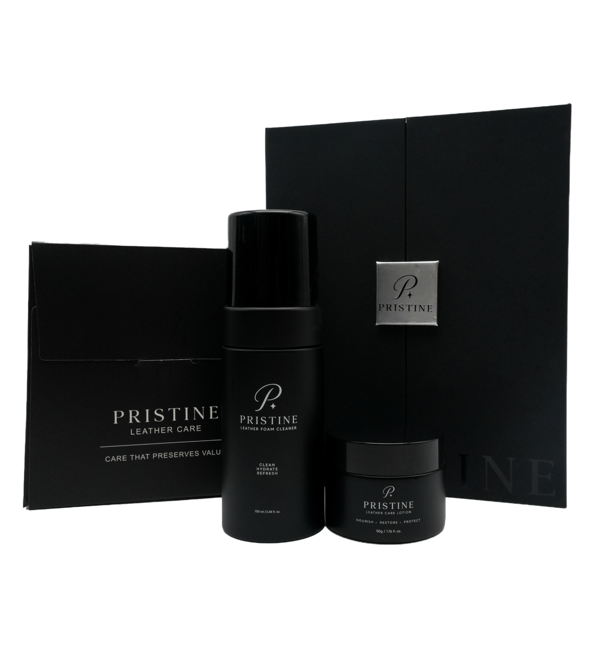 Pristine Leather Care System – Foam Cleaner 100ml, Care Lotion 50g & Cloth
