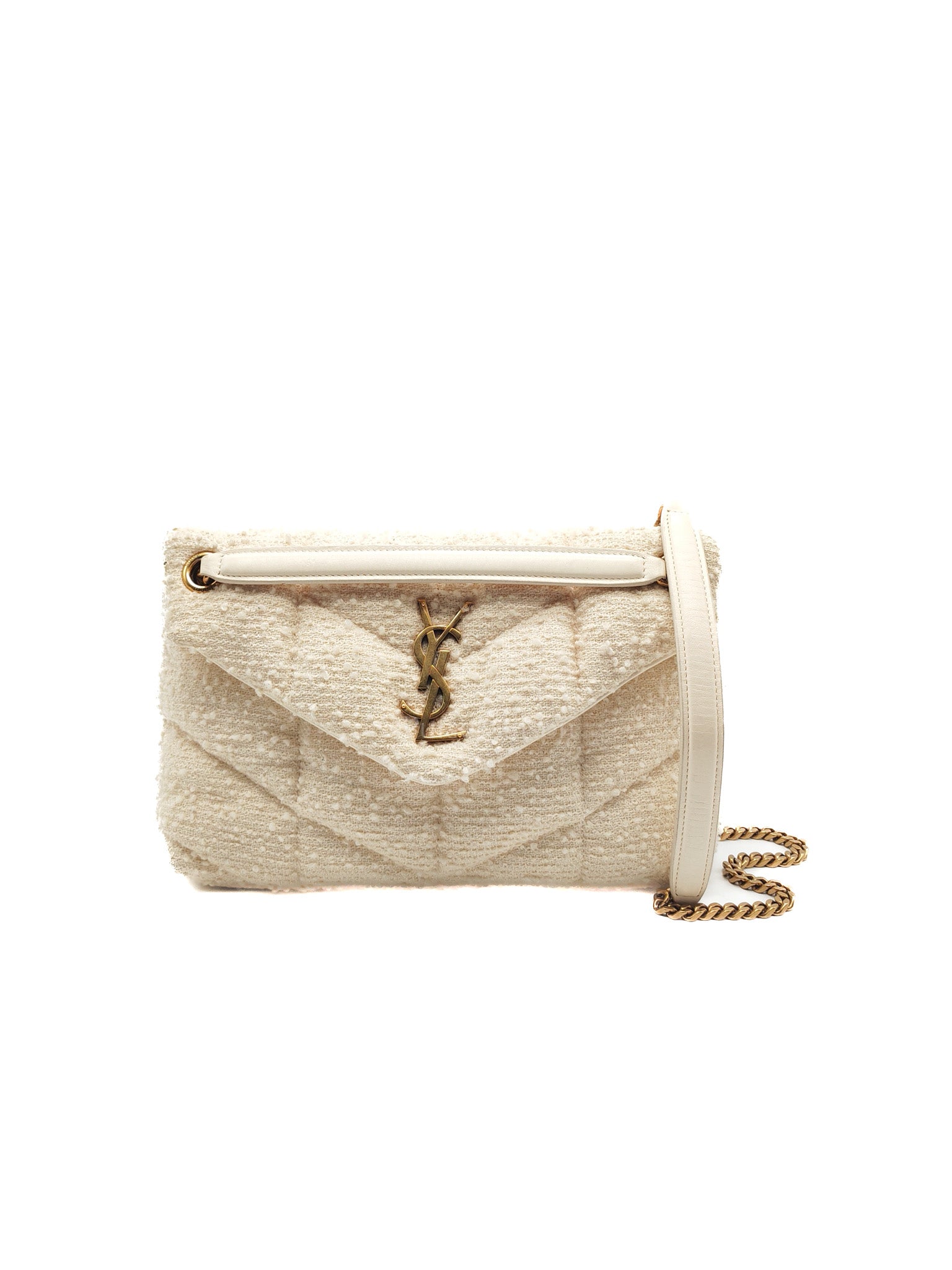 Loulou Puffer Bag Medium in Boucle Tweed Canvas & Gold Hardware