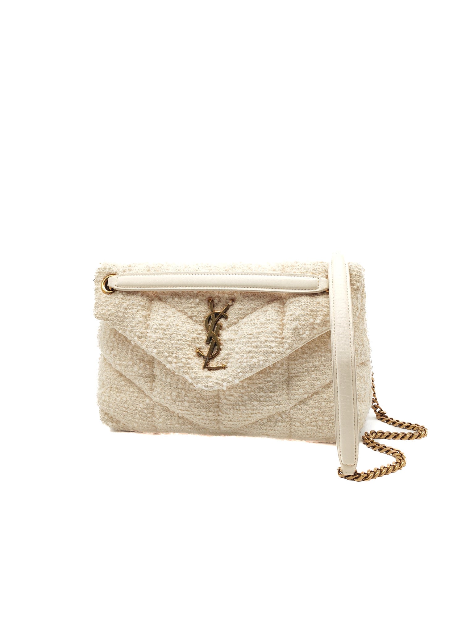 Loulou Puffer Bag Medium in Boucle Tweed Canvas & Gold Hardware
