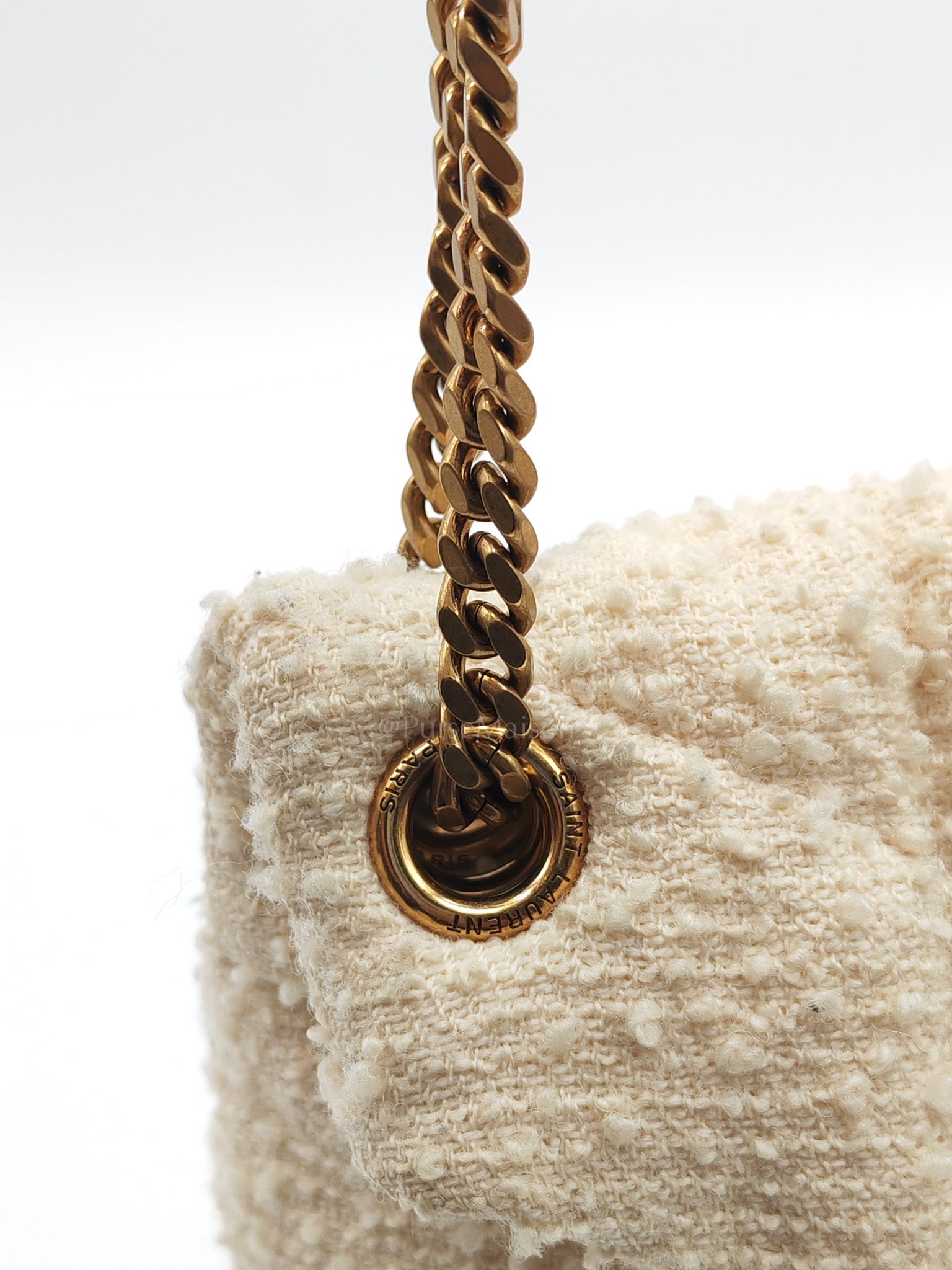Loulou Puffer Bag Medium in Boucle Tweed Canvas & Gold Hardware