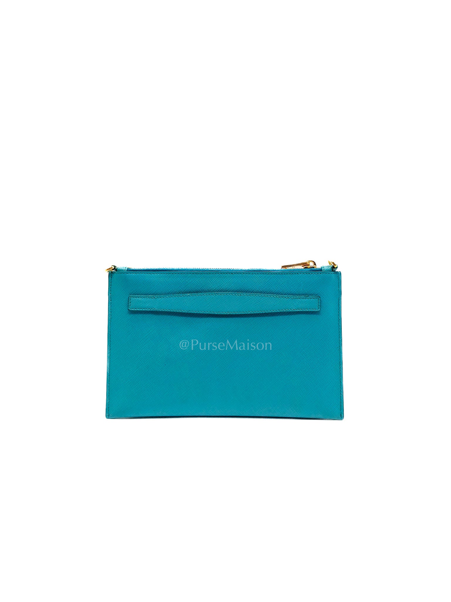 Accessory Pouch in Marine Blue Saffiano Leather & Gold Hardware