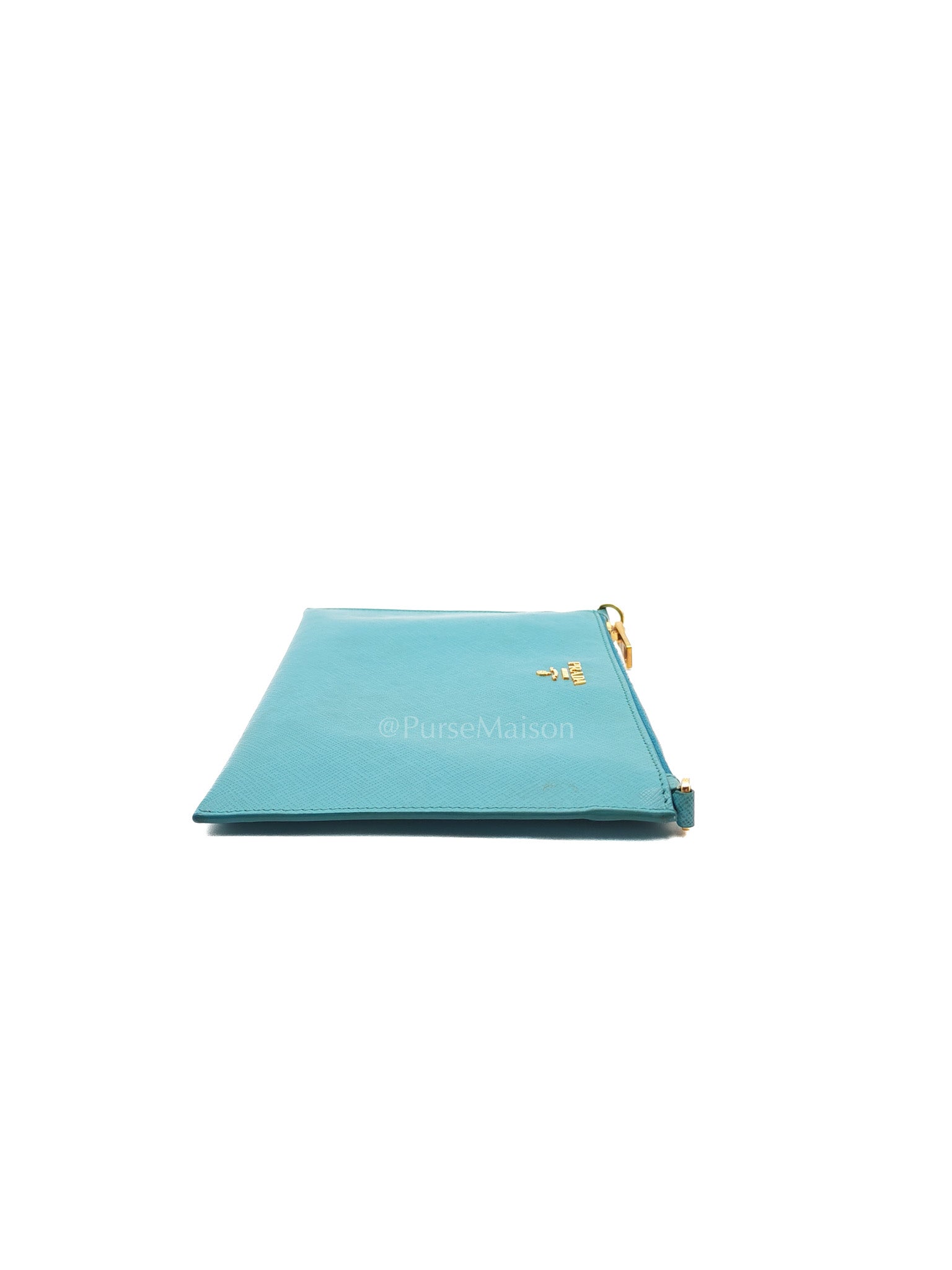 Accessory Pouch in Marine Blue Saffiano Leather & Gold Hardware