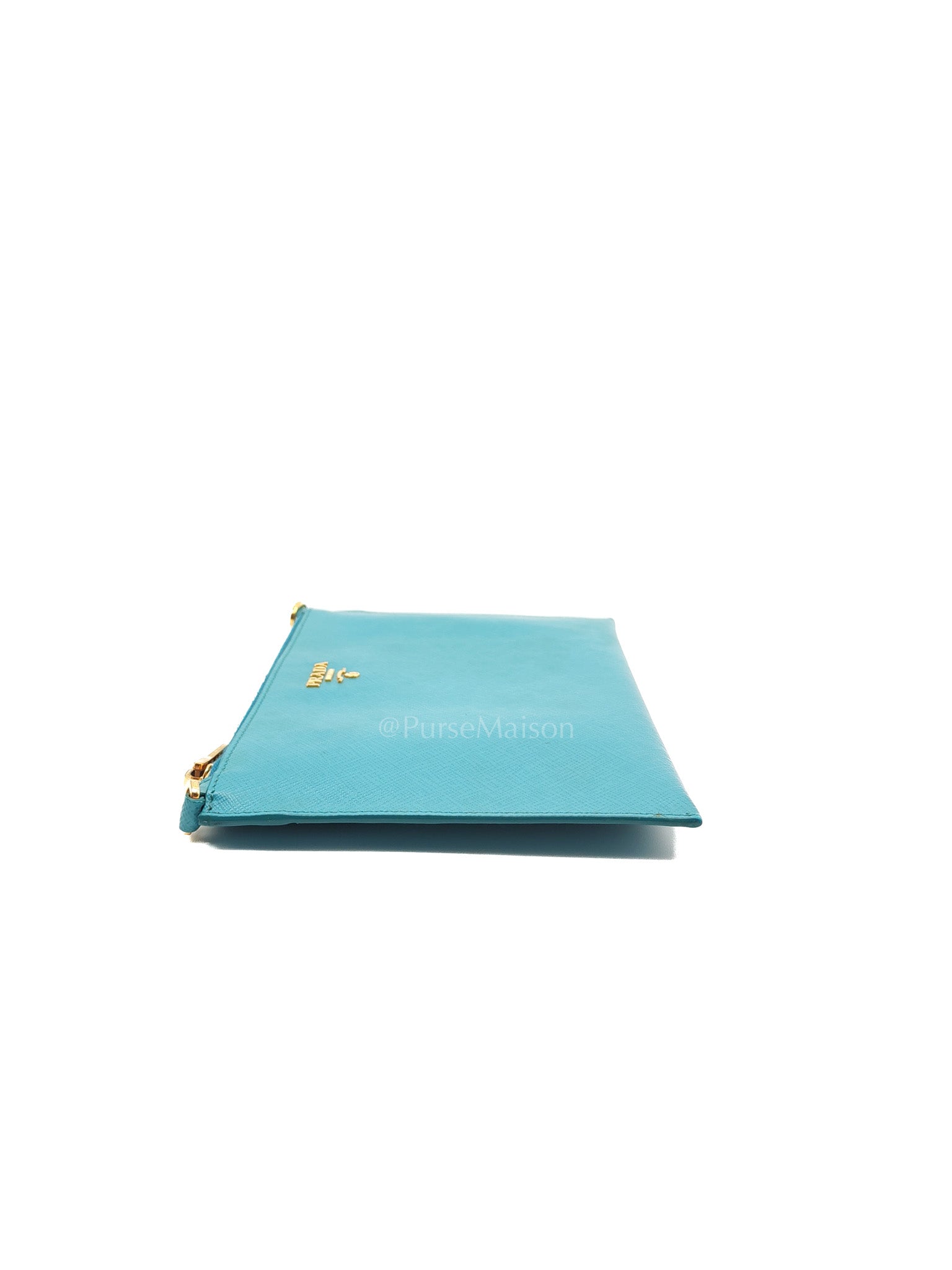 Accessory Pouch in Marine Blue Saffiano Leather & Gold Hardware