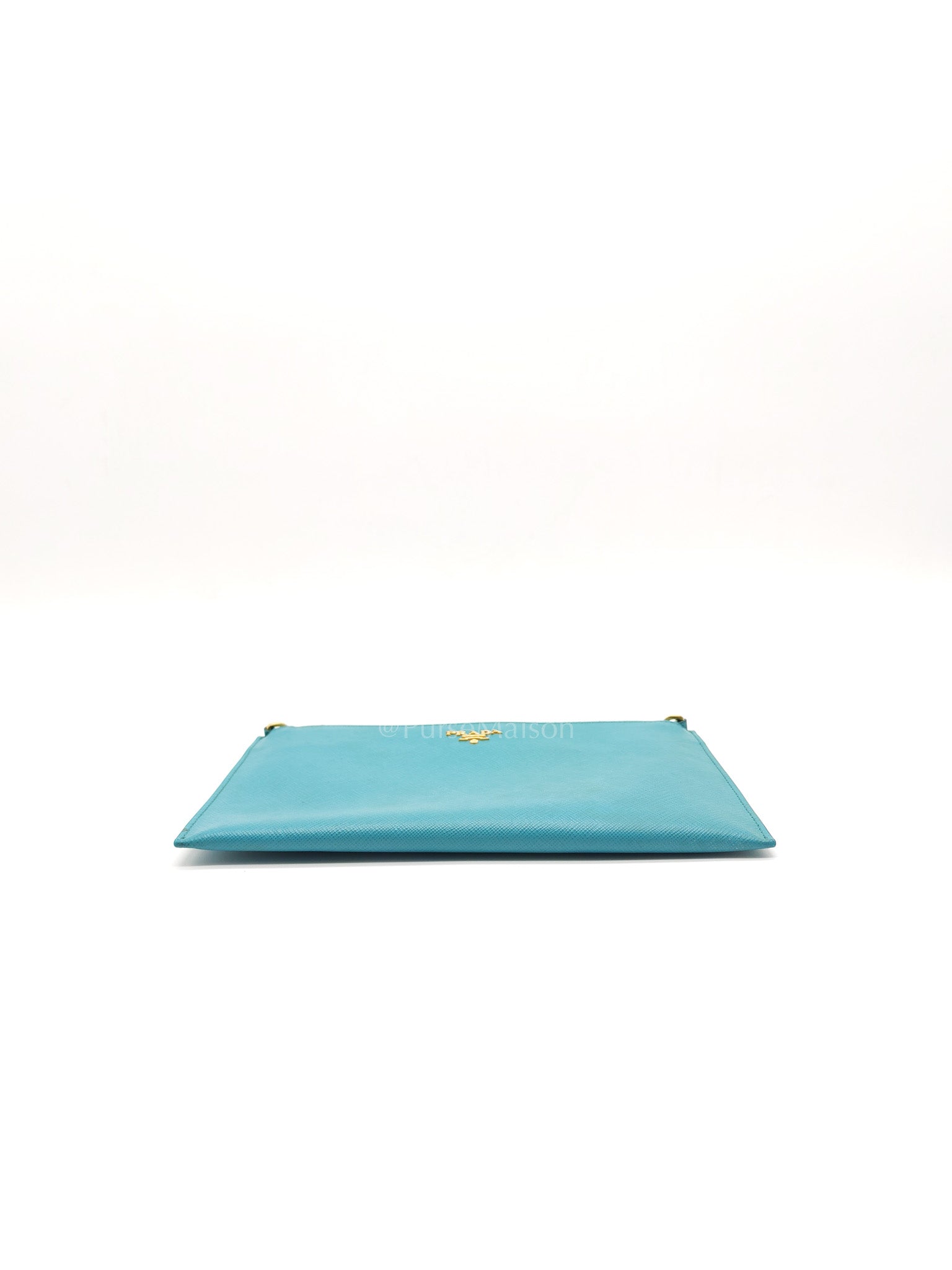 Accessory Pouch in Marine Blue Saffiano Leather & Gold Hardware