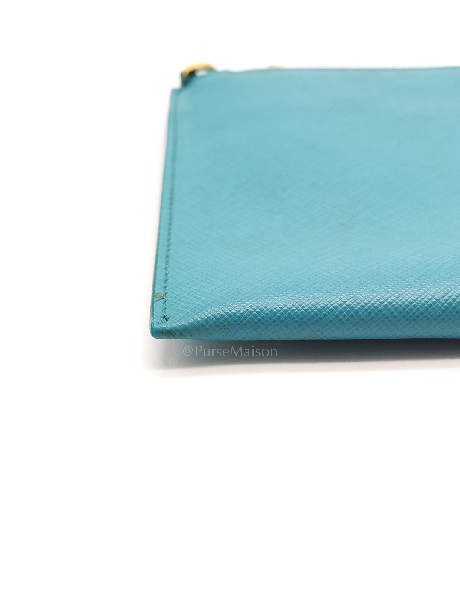 Accessory Pouch in Marine Blue Saffiano Leather & Gold Hardware