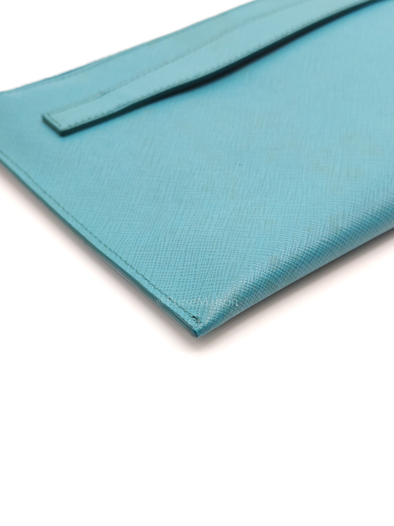 Accessory Pouch in Marine Blue Saffiano Leather & Gold Hardware