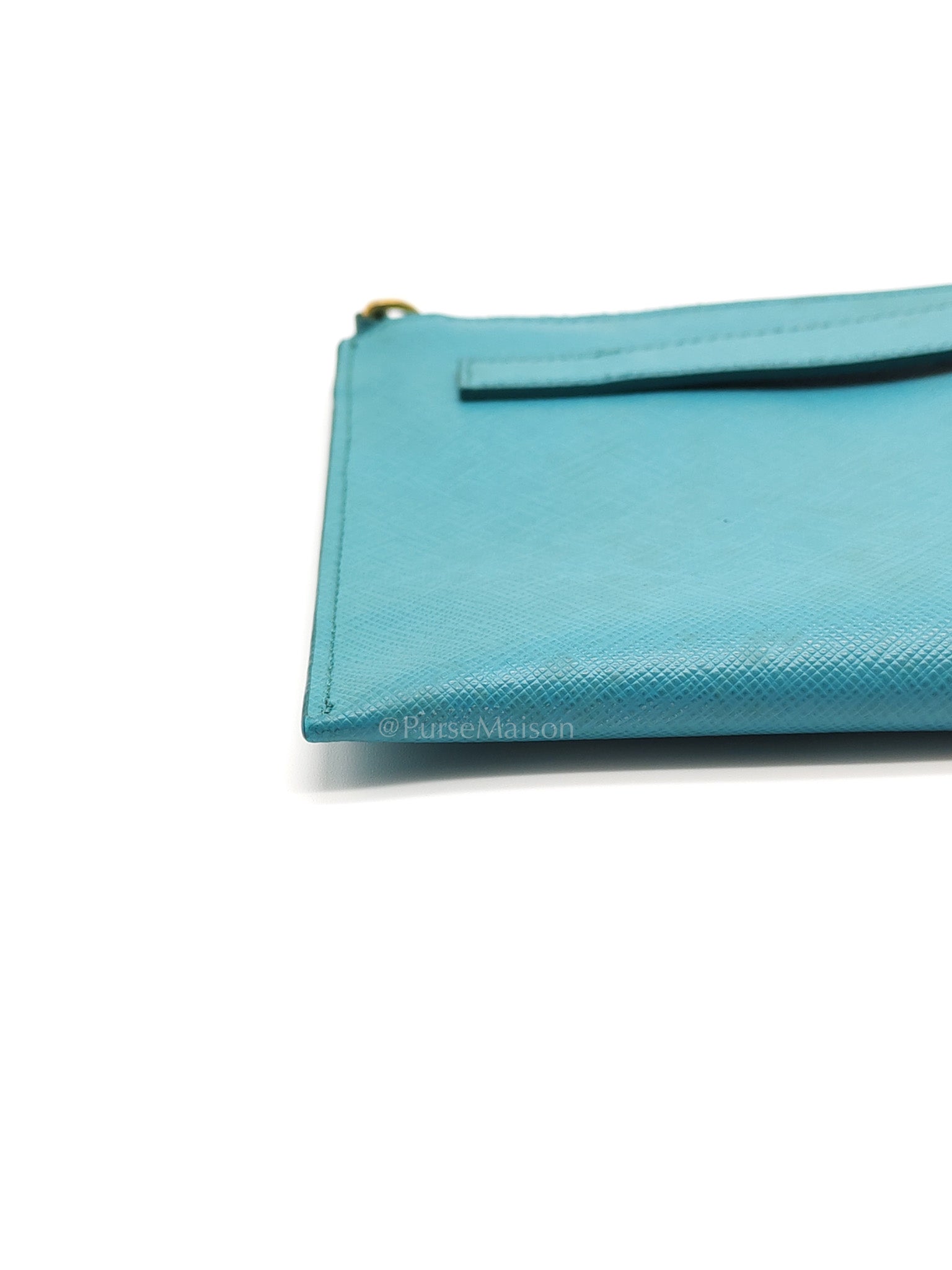 Accessory Pouch in Marine Blue Saffiano Leather & Gold Hardware